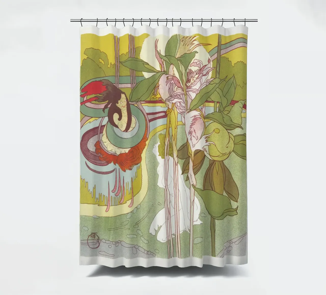 Georges de Feure - "Donna che ottiene una visione" Art Nouveau Botanico tenda da doccia da NorwesClub