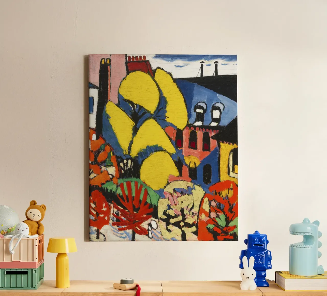 Henry Lyman Sayen - Abstract stedelijk landschap "Bomen" - Moder canvas met Baklijst van NorwesClub