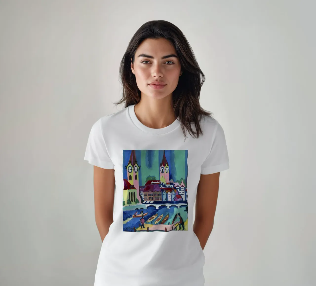 Kirchner Zürich Stadsgezicht - Expressionisme & Stedelijk Leven Print t-shirt van NorwesClub