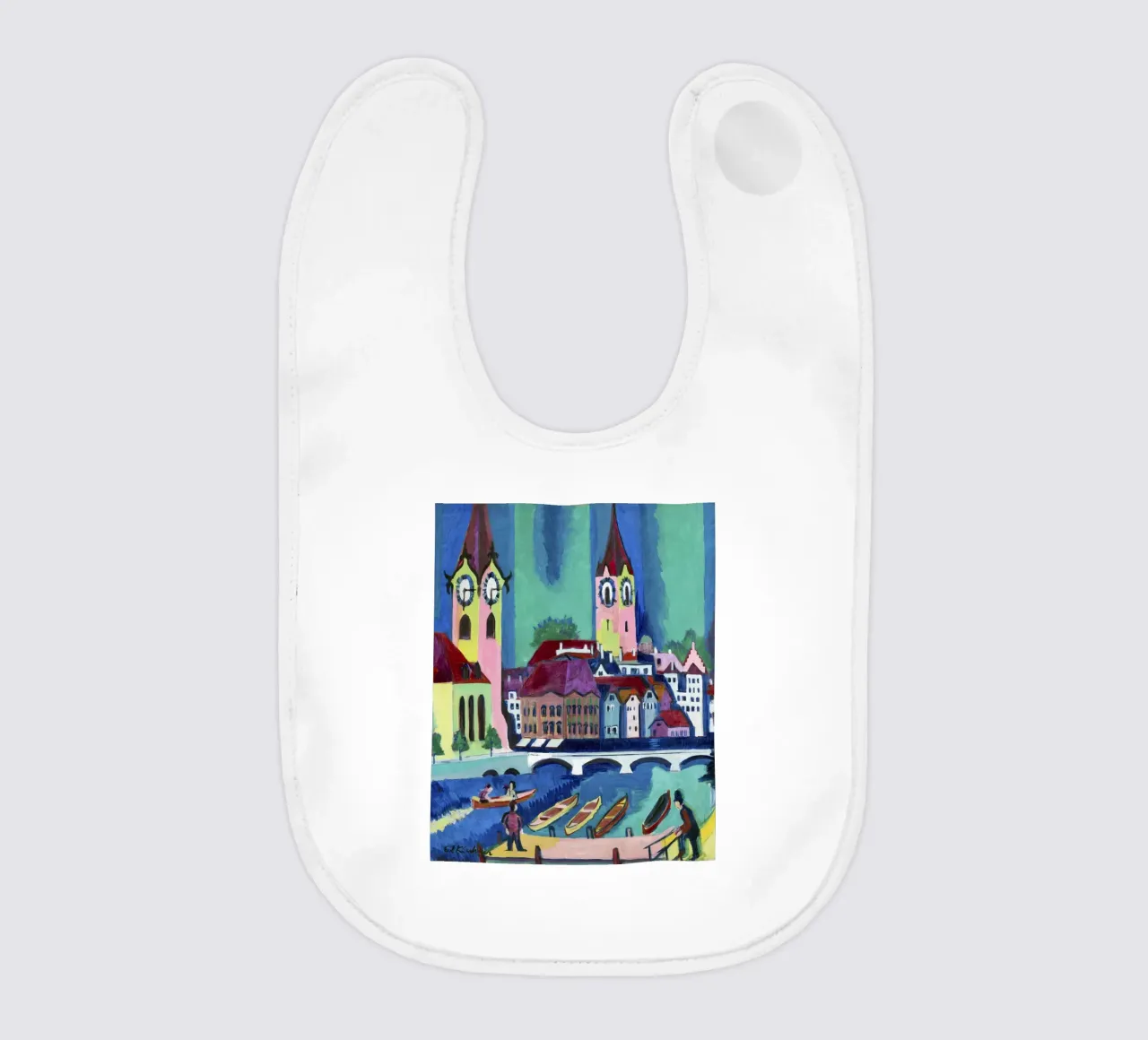 Kirchner Zurich Cityscape - Expressionism & Urban Life Print baby bib by NorwesClub