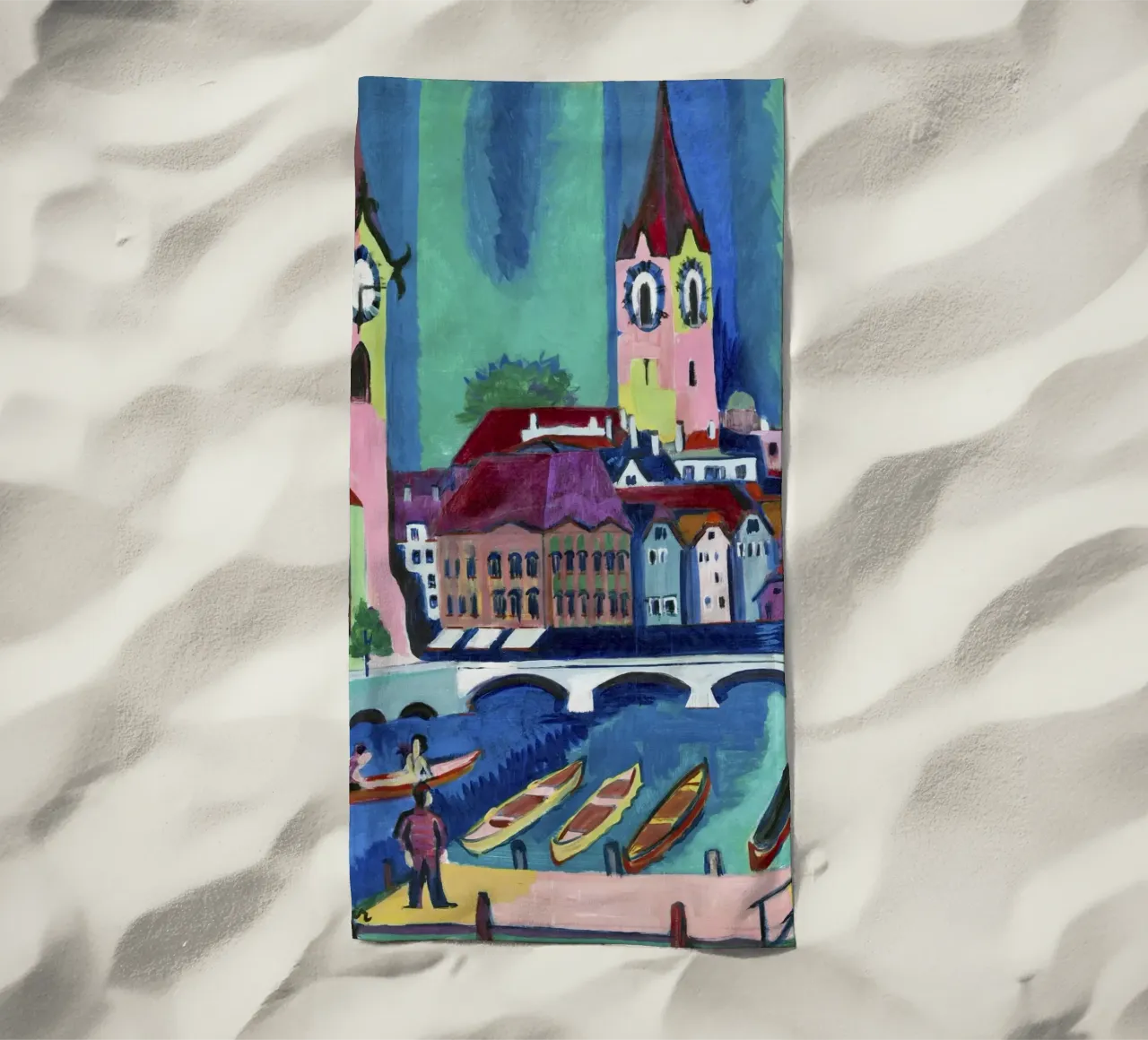Kirchner Zürich Stadsgezicht - Expressionisme & Stedelijk Leven Print strandhanddoek van NorwesClub