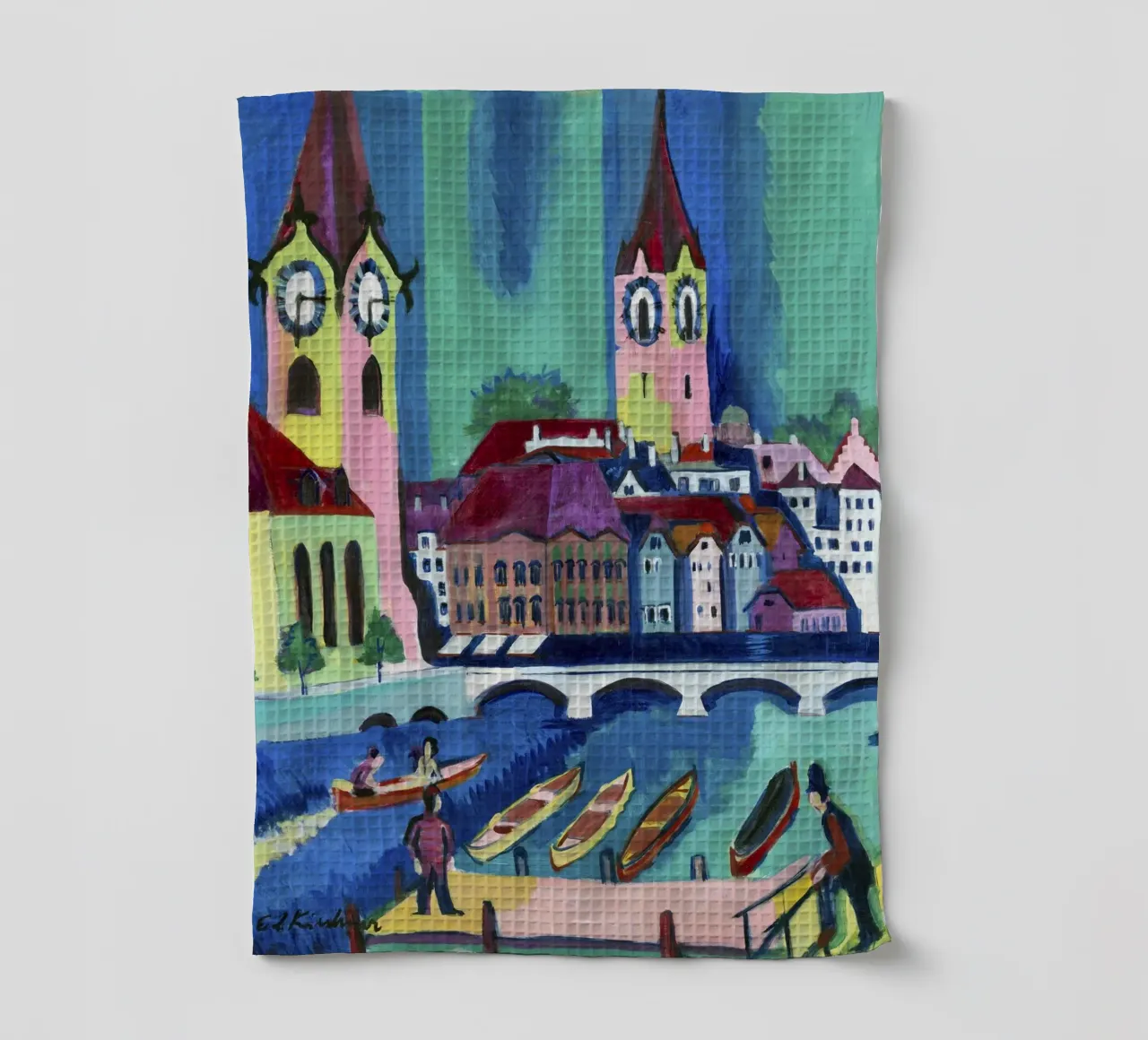 Kirchner Zurich Cityscape - Expressionnisme et vie urbaine Print torchon de NorwesClub