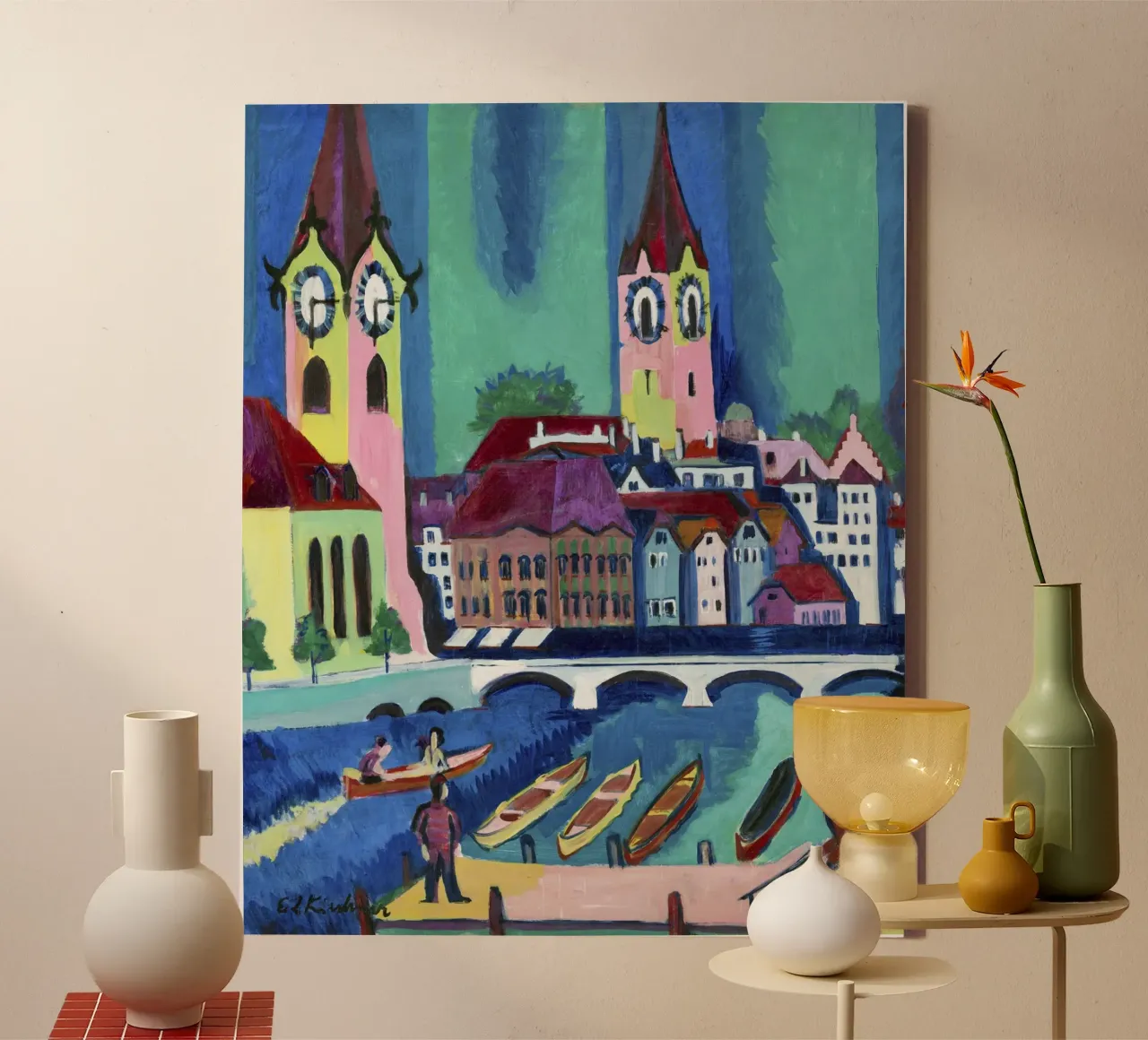 Kirchner Zürich Stadsgezicht - Expressionisme & Stedelijk Leven Print canvas van NorwesClub