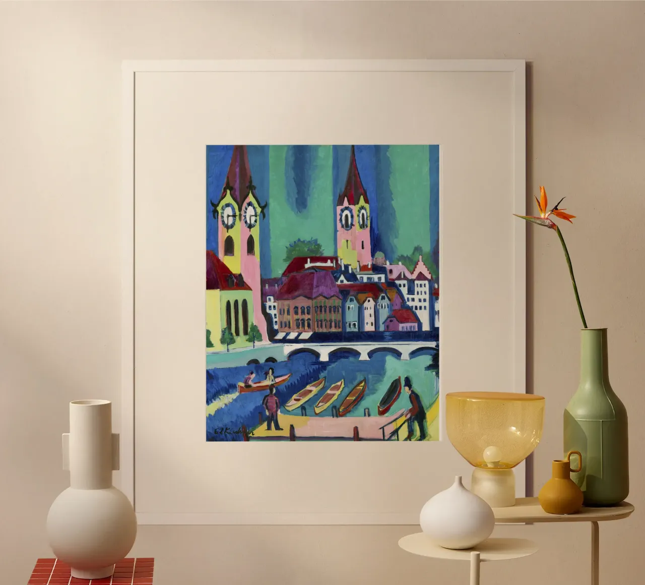 Kirchner Zürich Stadsgezicht - Expressionisme & Stedelijk Leven Print hahnemühle van NorwesClub