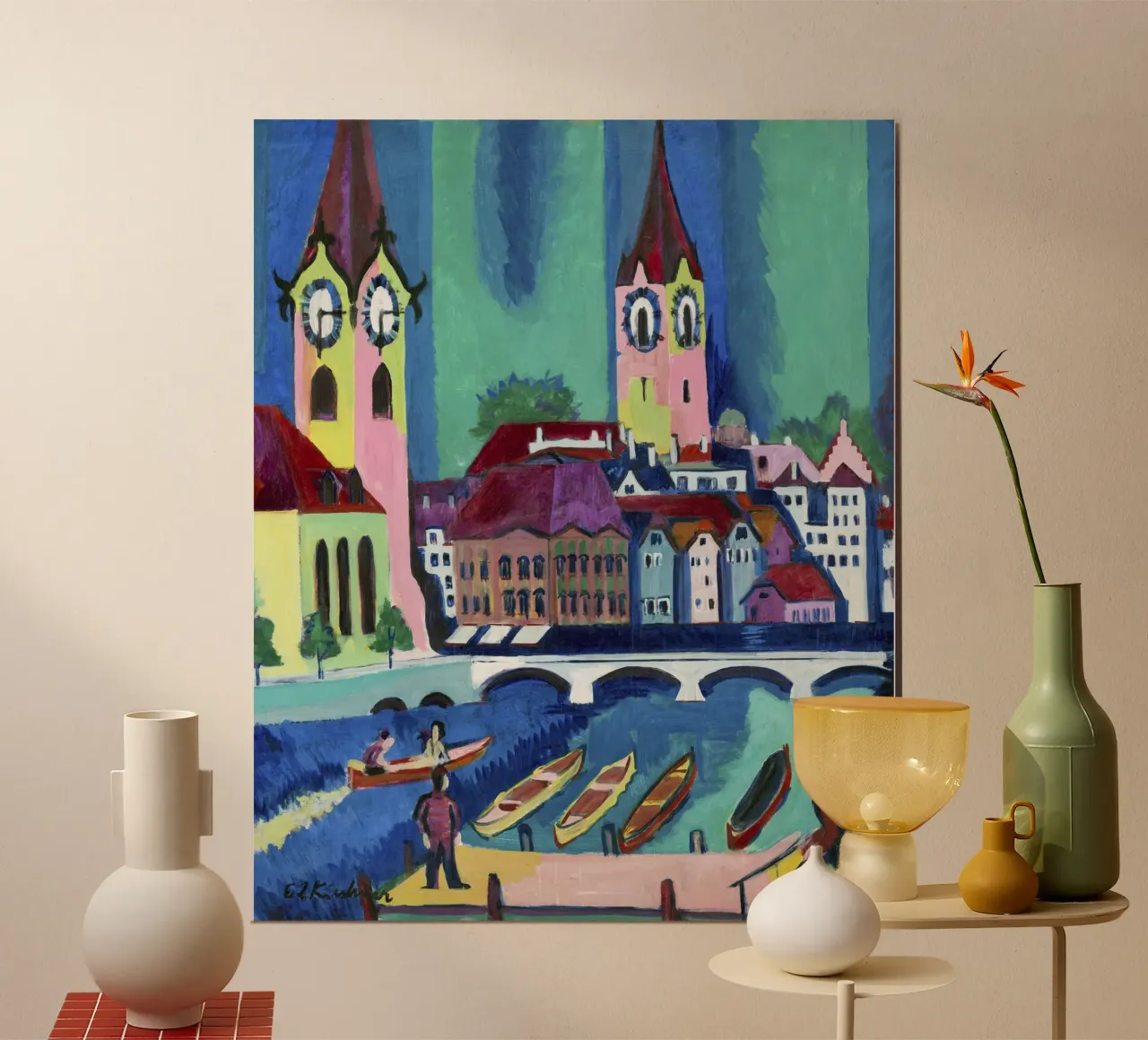 Kirchner Zürich Stadsgezicht - Expressionisme & Stedelijk Leven Print hahnemühle van NorwesClub