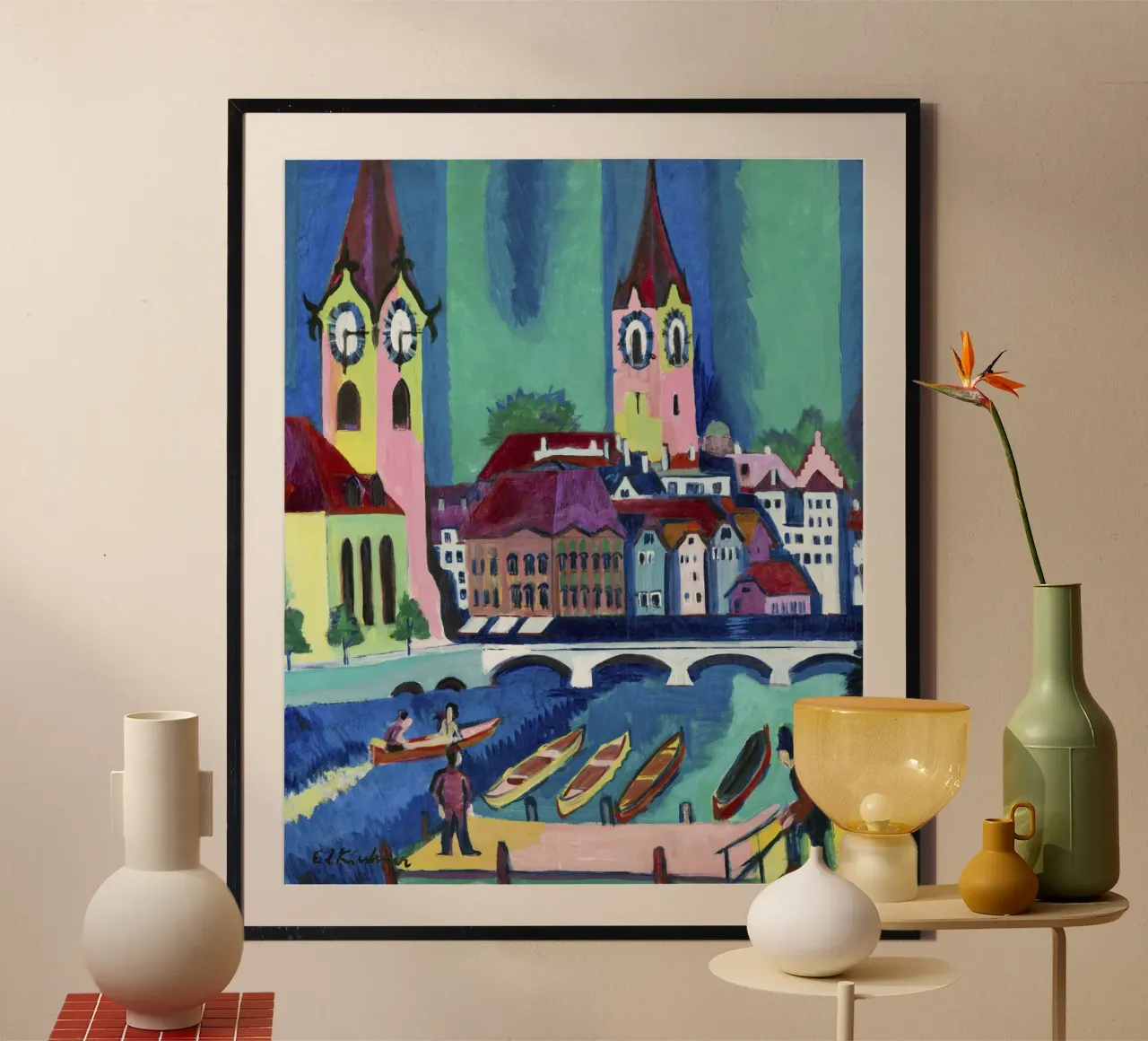 Kirchner Zürich Stadsgezicht - Expressionisme & Stedelijk Leven Print hahnemühle van NorwesClub