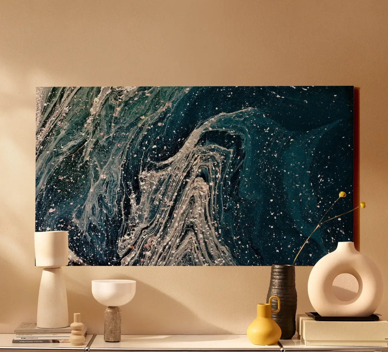 "Wirbelnde kosmische Ströme" - Abstrakter Marmor Fluid Kunstdruck Leinwand von NorwesClub