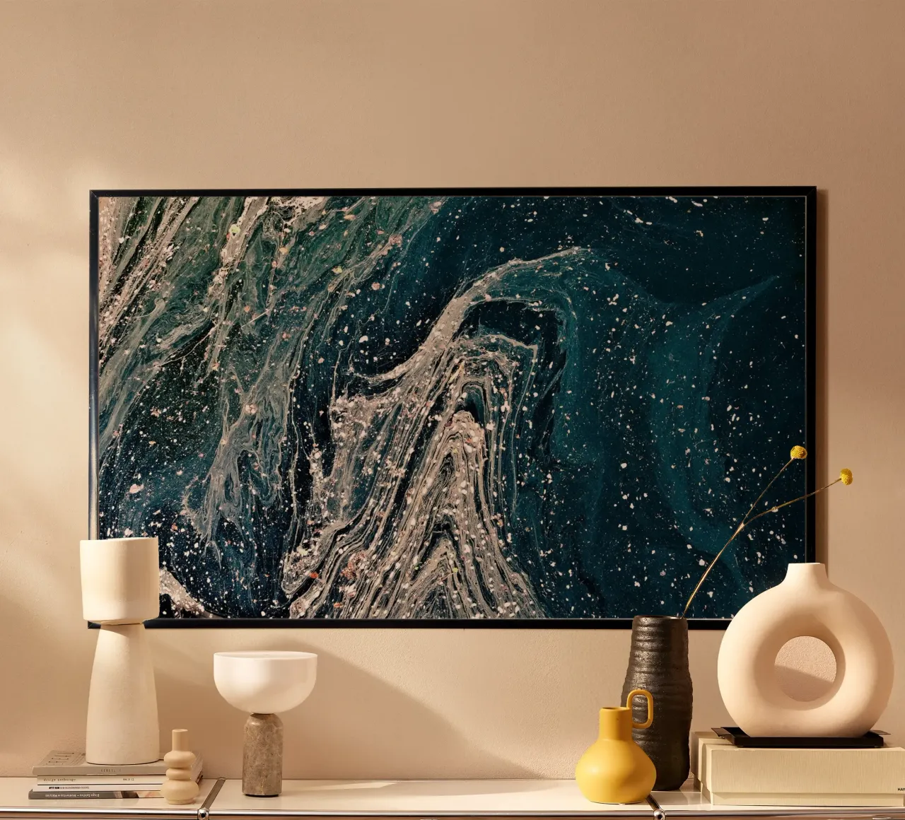 "Wirbelnde kosmische Ströme" - Abstrakter Marmor Fluid Kunstdruck Hahnemühle von NorwesClub