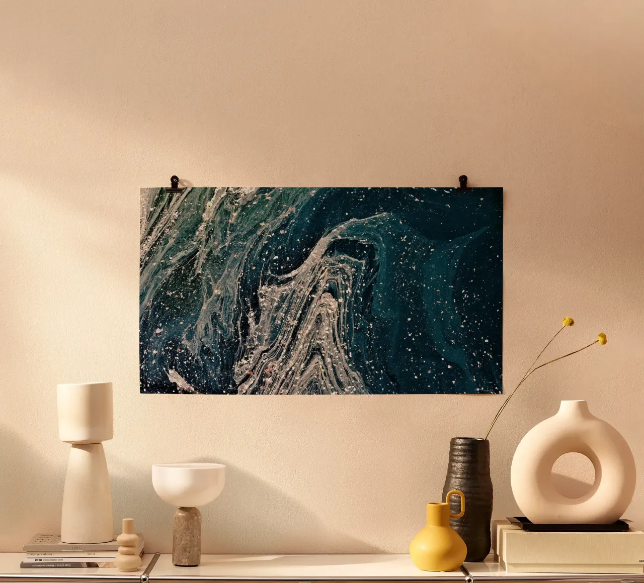 "Wirbelnde kosmische Ströme" - Abstrakter Marmor Fluid Kunstdruck Hahnemühle von NorwesClub