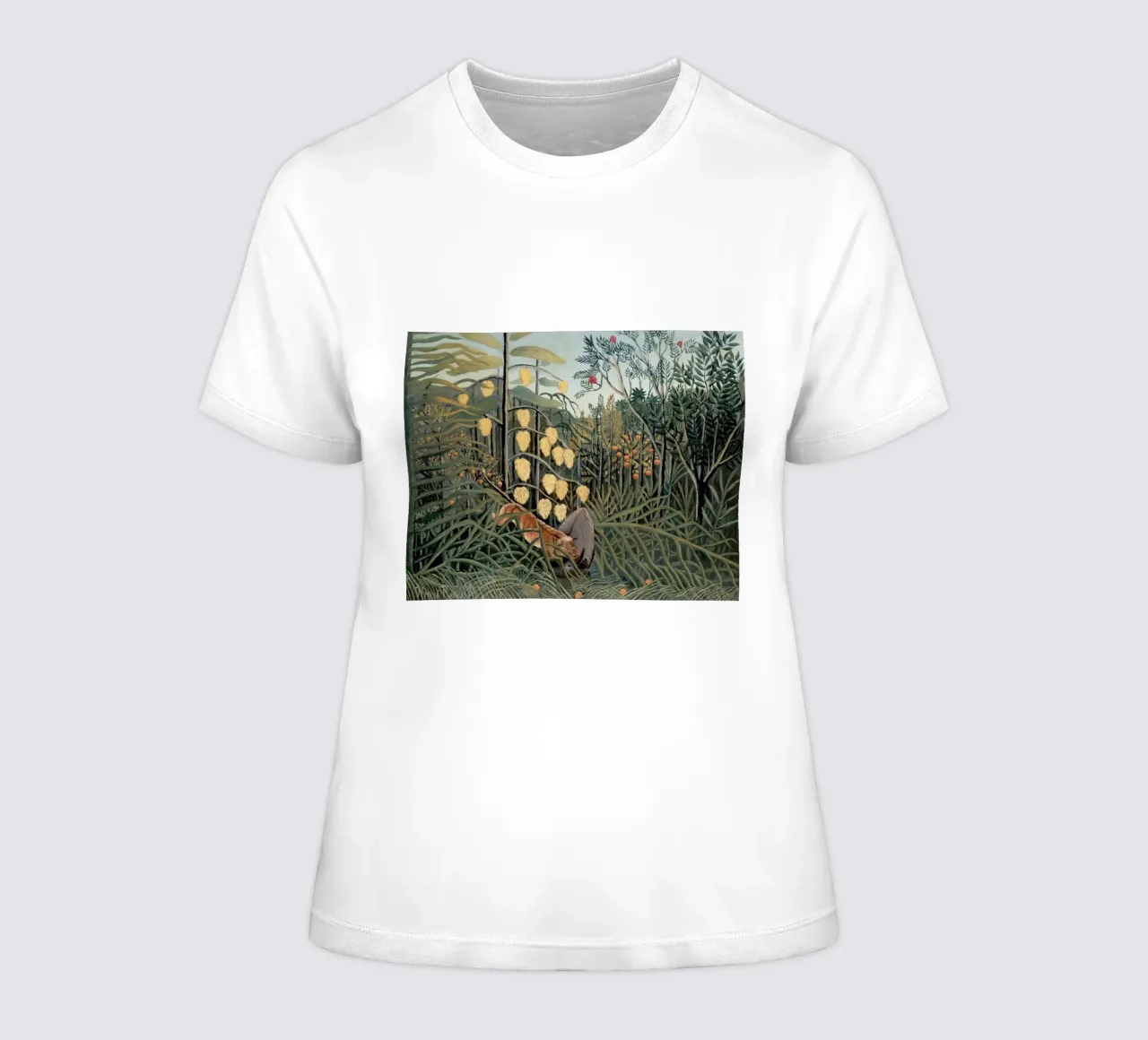 Henri Rousseau "Tiger & Buffalo" - Naïve Art Jungle Print women's fitted t-shirt by NorwesClub
