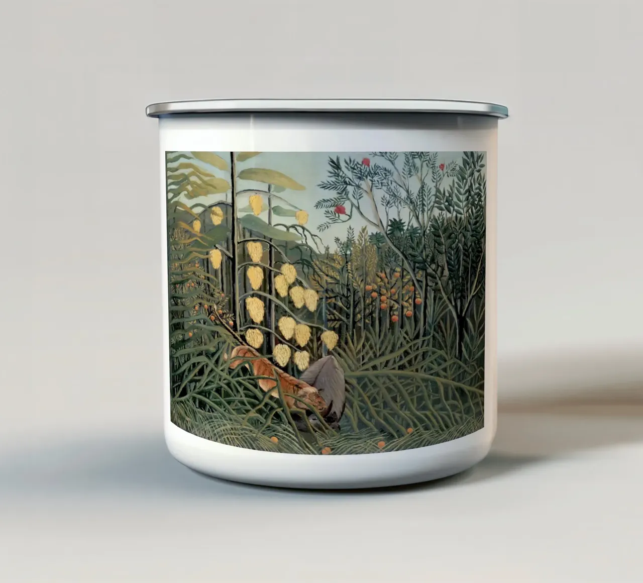 Henri Rousseau "Tijger & Buffel" - Naïeve Kunst Jungle Print emaille mok van NorwesClub