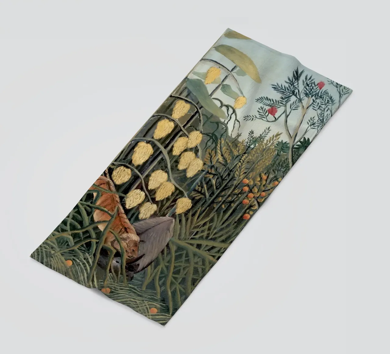 Henri Rousseau "Tiger & Buffalo" - Naïve Art Jungle Print beach towel by NorwesClub
