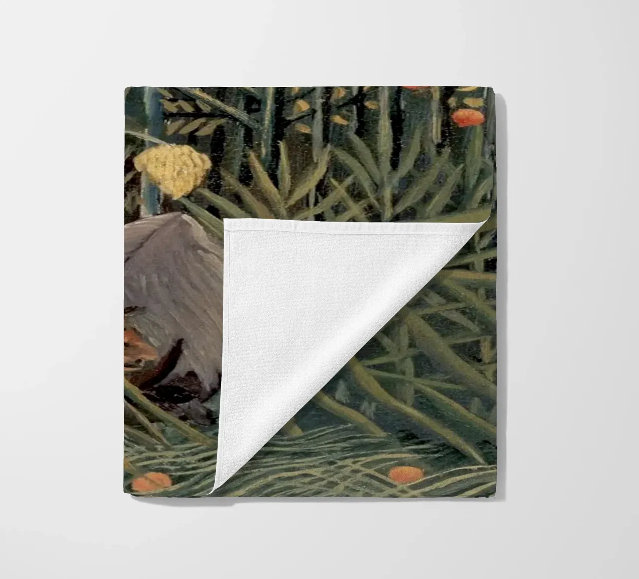 Henri Rousseau "Tiger & Buffalo" - Naïve Art Jungle Print beach towel by NorwesClub