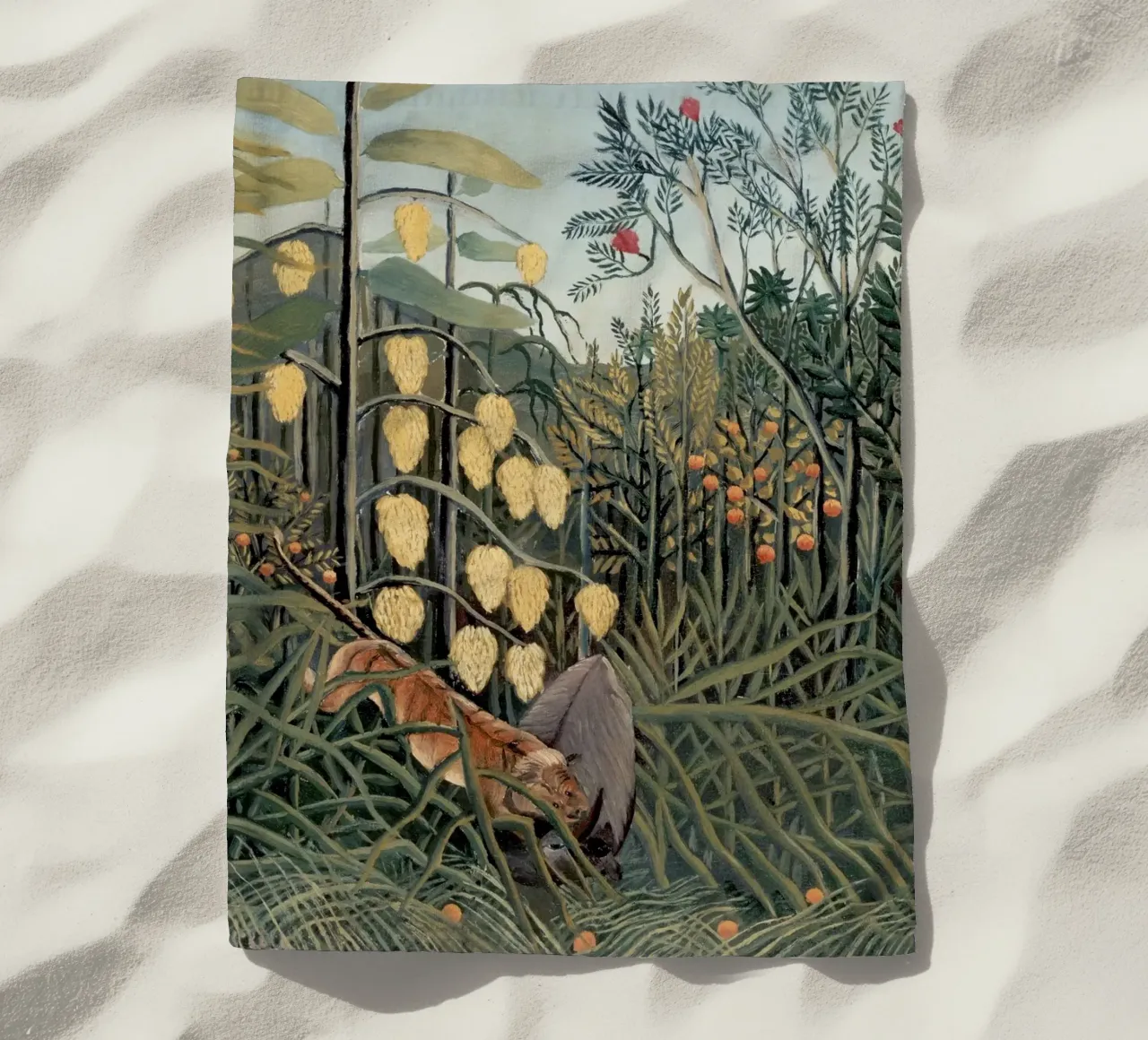 Henri Rousseau "Tiger & Buffalo" - Naïve Art Jungle Print beach towel by NorwesClub