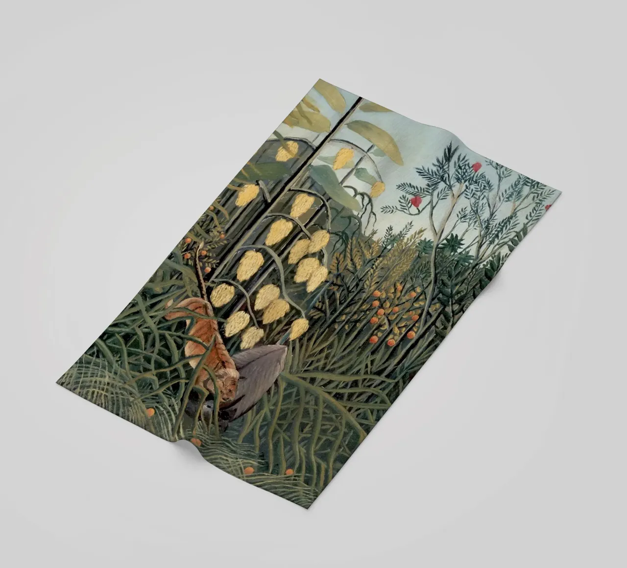 Henri Rousseau "Tiger & Buffalo" - Naïve Art Jungle Print beach towel by NorwesClub
