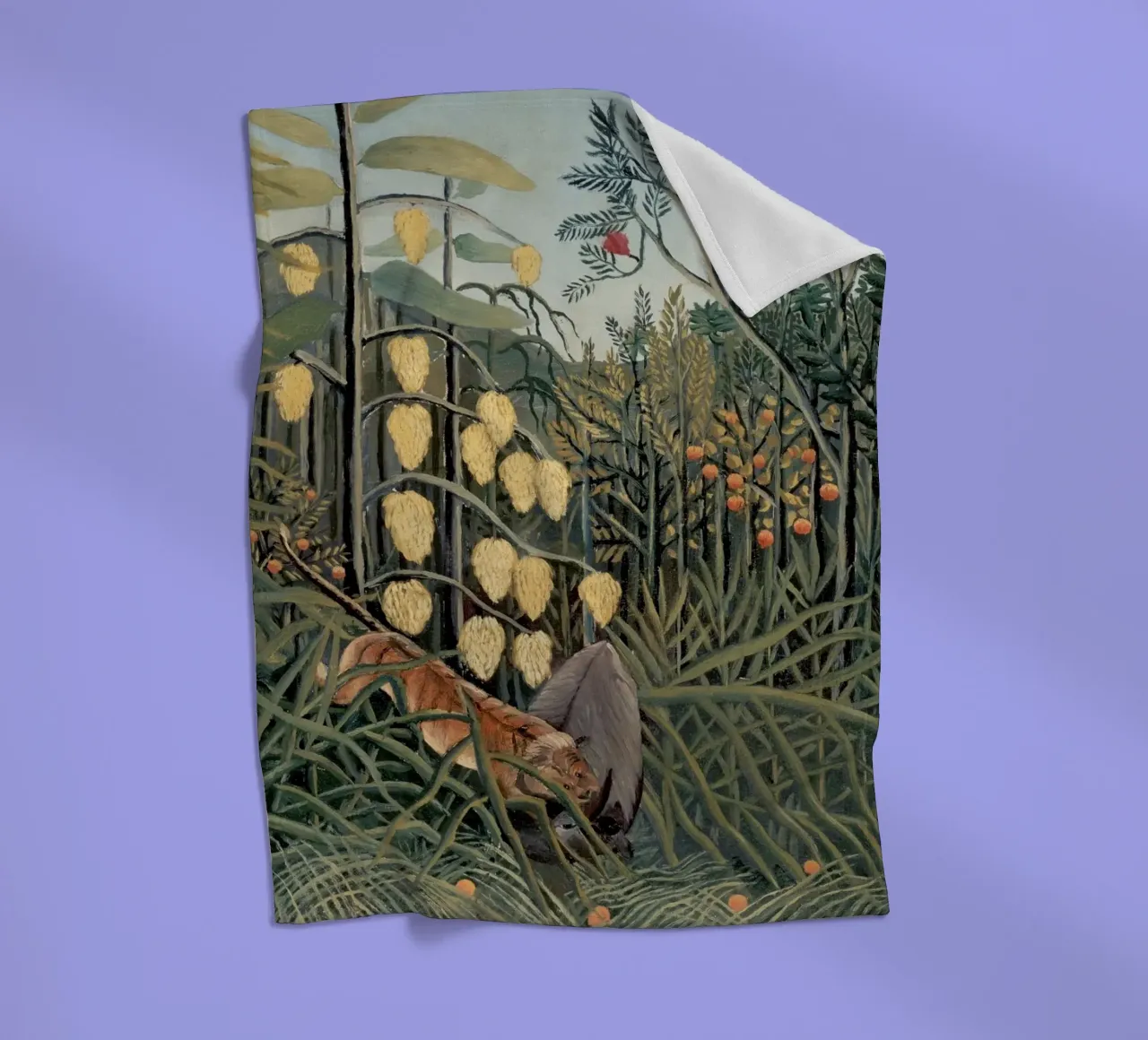 Henri Rousseau "Tiger & Buffalo" - Naïve Art Jungle Print fleece blanket by NorwesClub