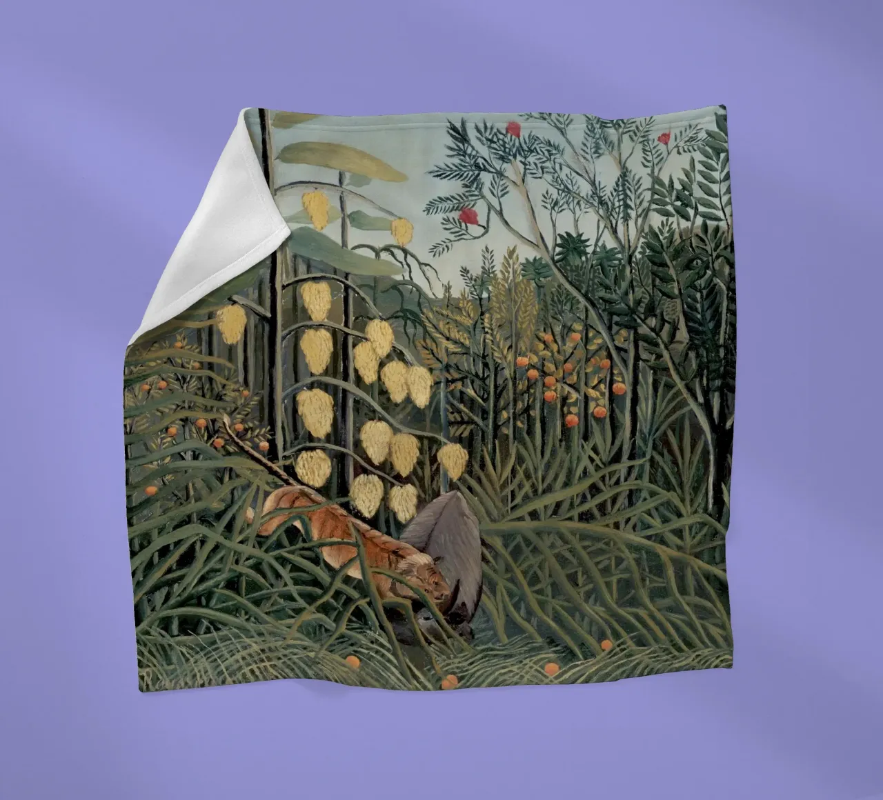 Henri Rousseau "Tiger & Buffalo" - Naïve Art Jungle Print fleece blanket by NorwesClub
