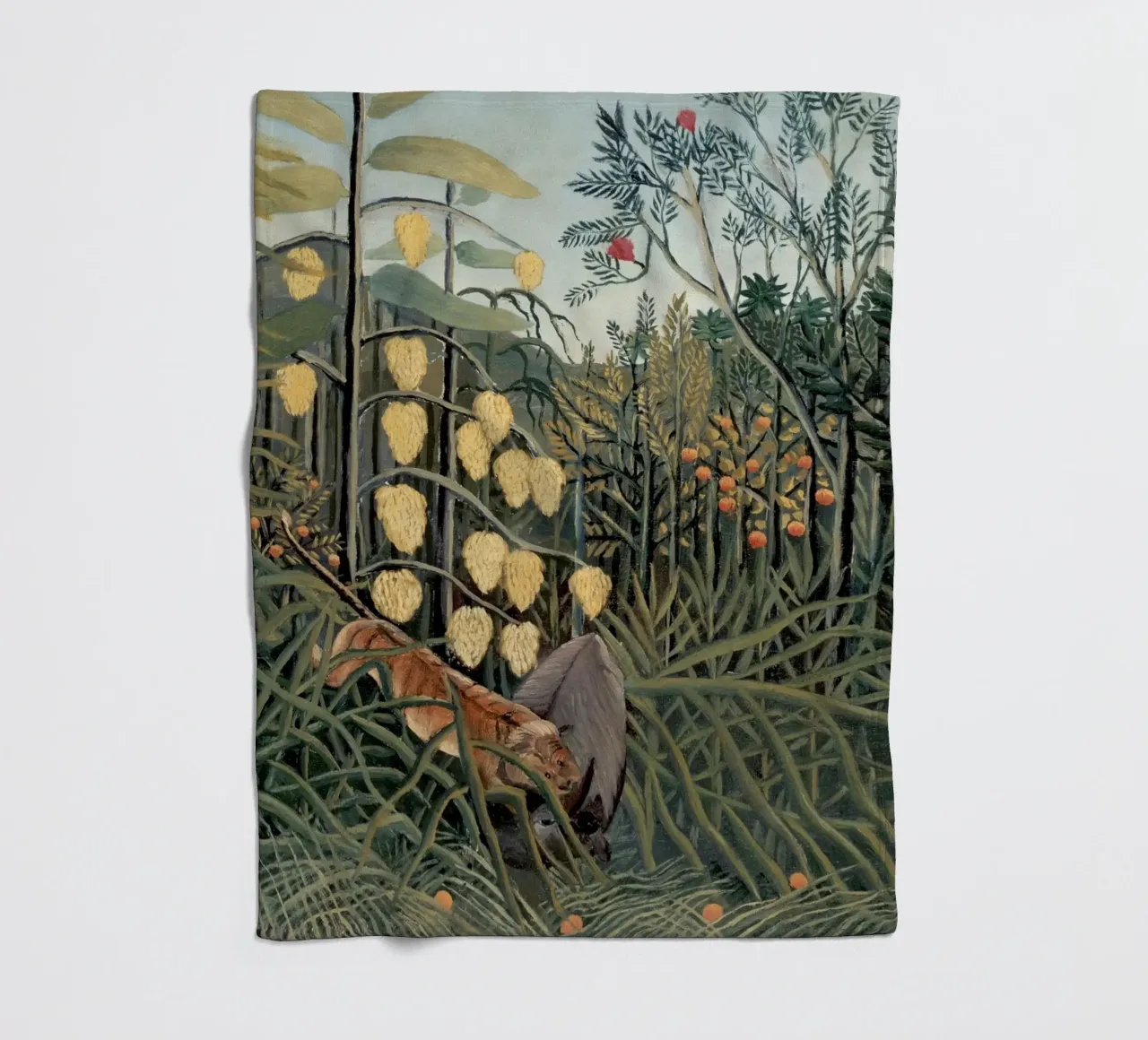 Henri Rousseau "Tiger & Buffalo" - Naïve Art Jungle Print fleece blanket by NorwesClub