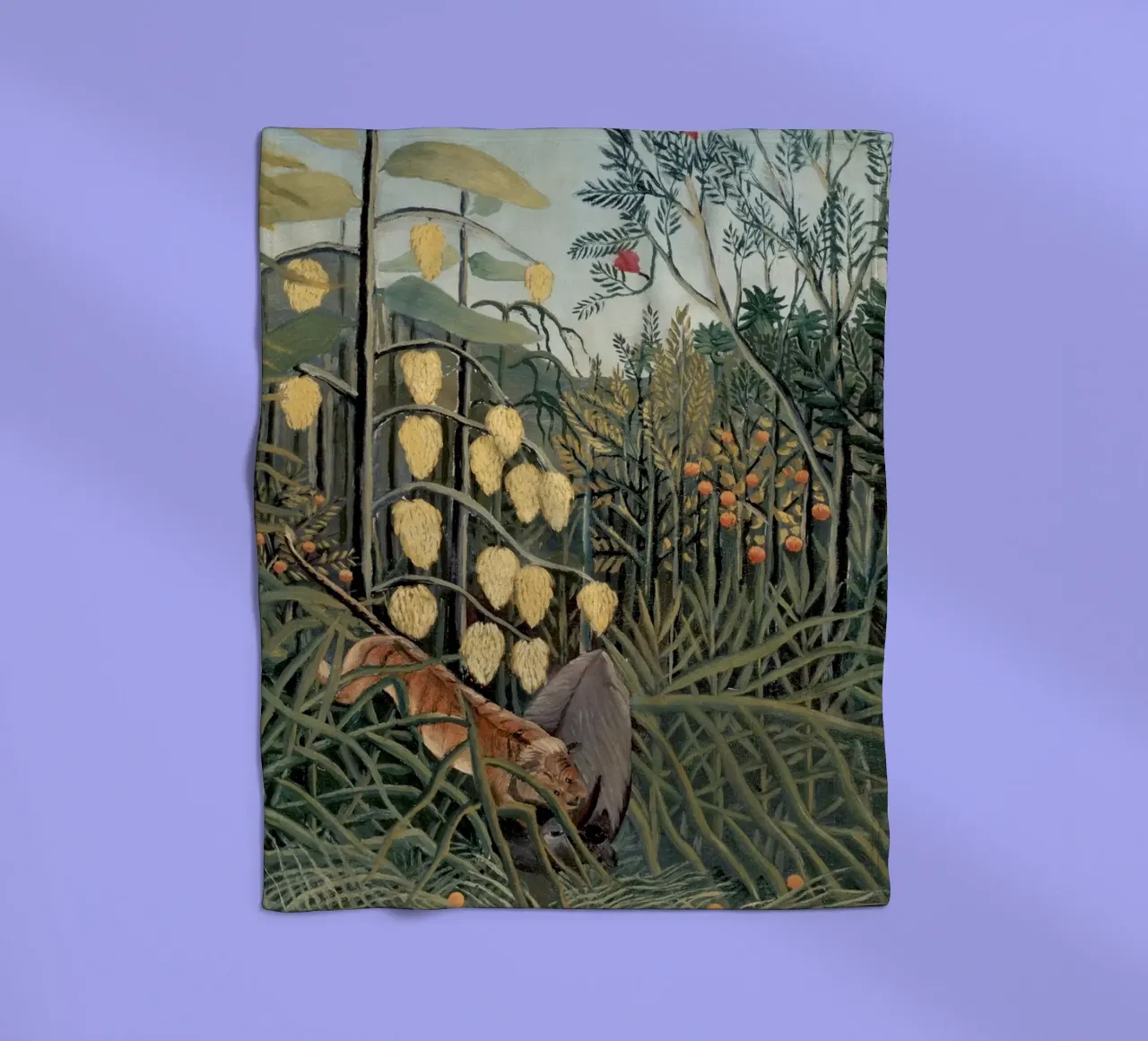 Henri Rousseau "Tiger & Buffalo" - Naïve Art Jungle Print fleece blanket by NorwesClub