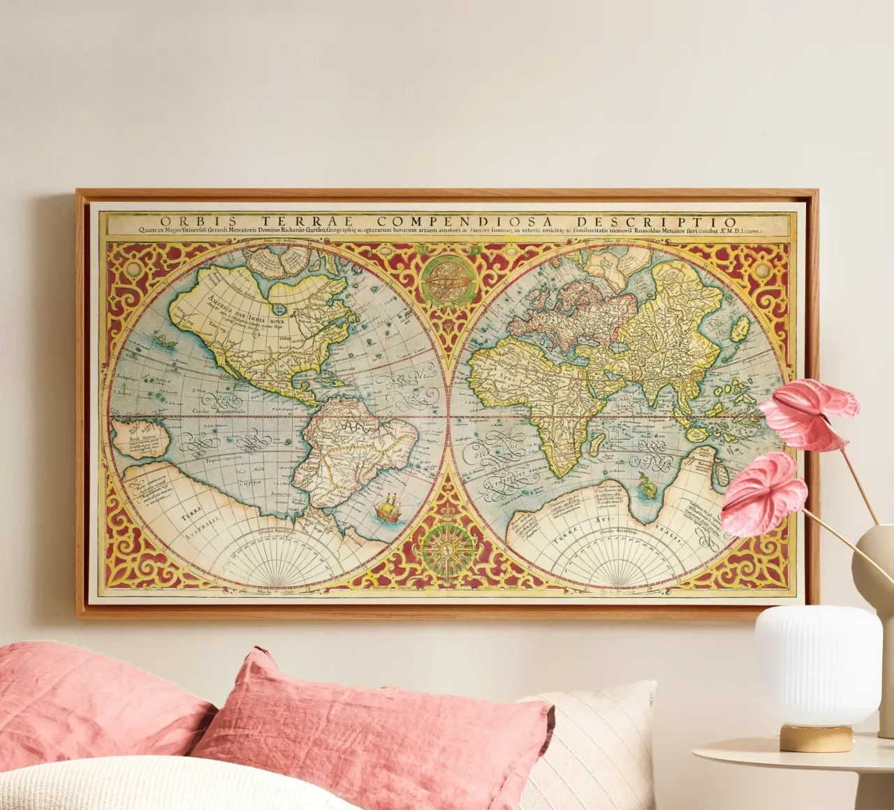 Gerhard Mercator: 1587 World Map - Renaissance Cartography M canvas with Floater frame by NorwesClub