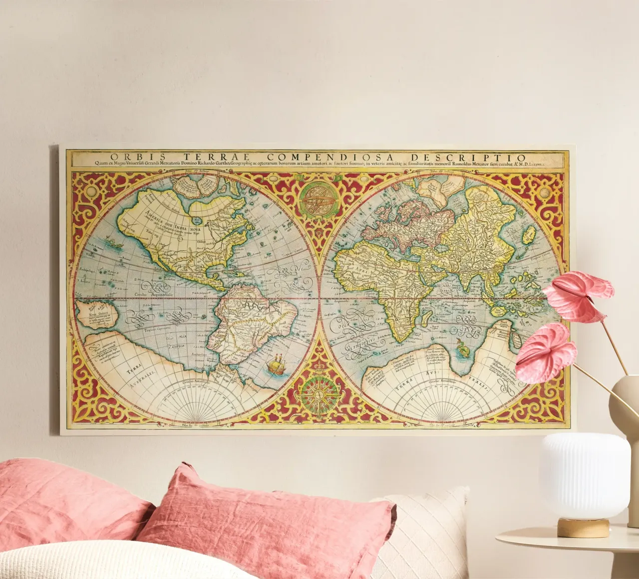 Gerhard Mercator: 1587 World Map - Renaissance Cartography M canvas with Floater frame by NorwesClub
