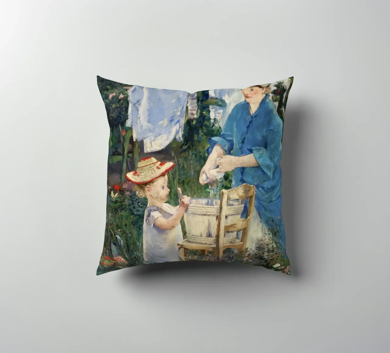 Édouard Manet: "Laundry" - Impressionist Daily Life Scene Po decorative cushion by NorwesClub