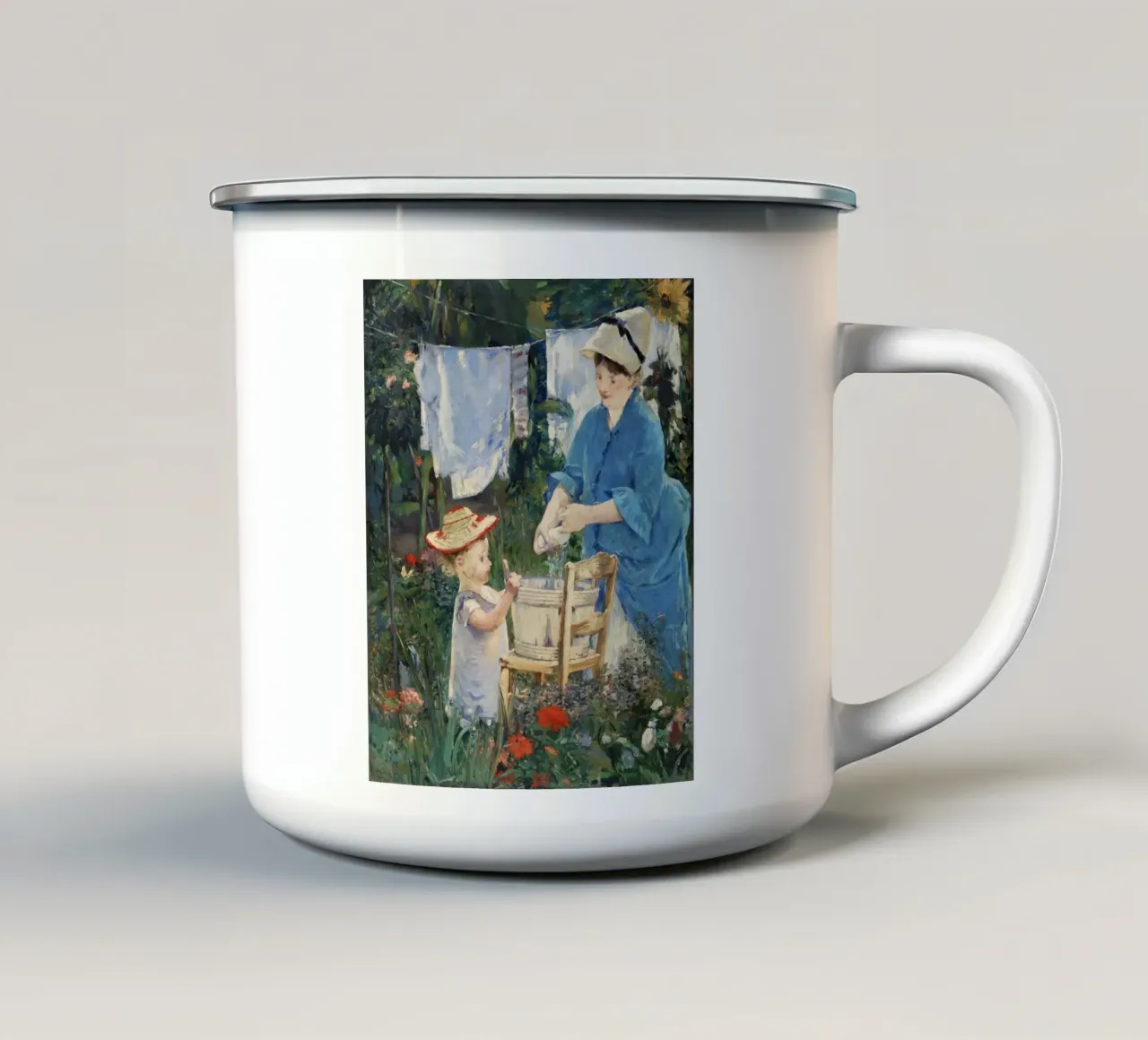 Édouard Manet: "Il bucato" - Scena di vita quotidiana impressionista Po tazza in smalto da NorwesClub
