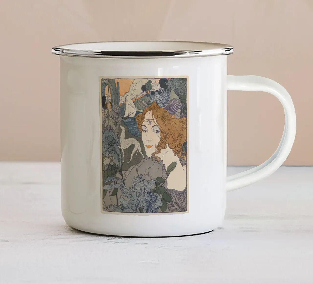 Georges de Feure: "Retour" - Poster in stile Art Nouveau di pregevole fattura tazza in smalto da NorwesClub