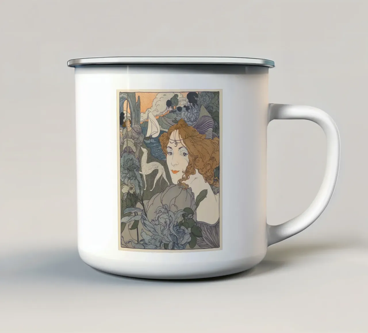 Georges de Feure: "Retour" - Poster in stile Art Nouveau di pregevole fattura tazza in smalto da NorwesClub
