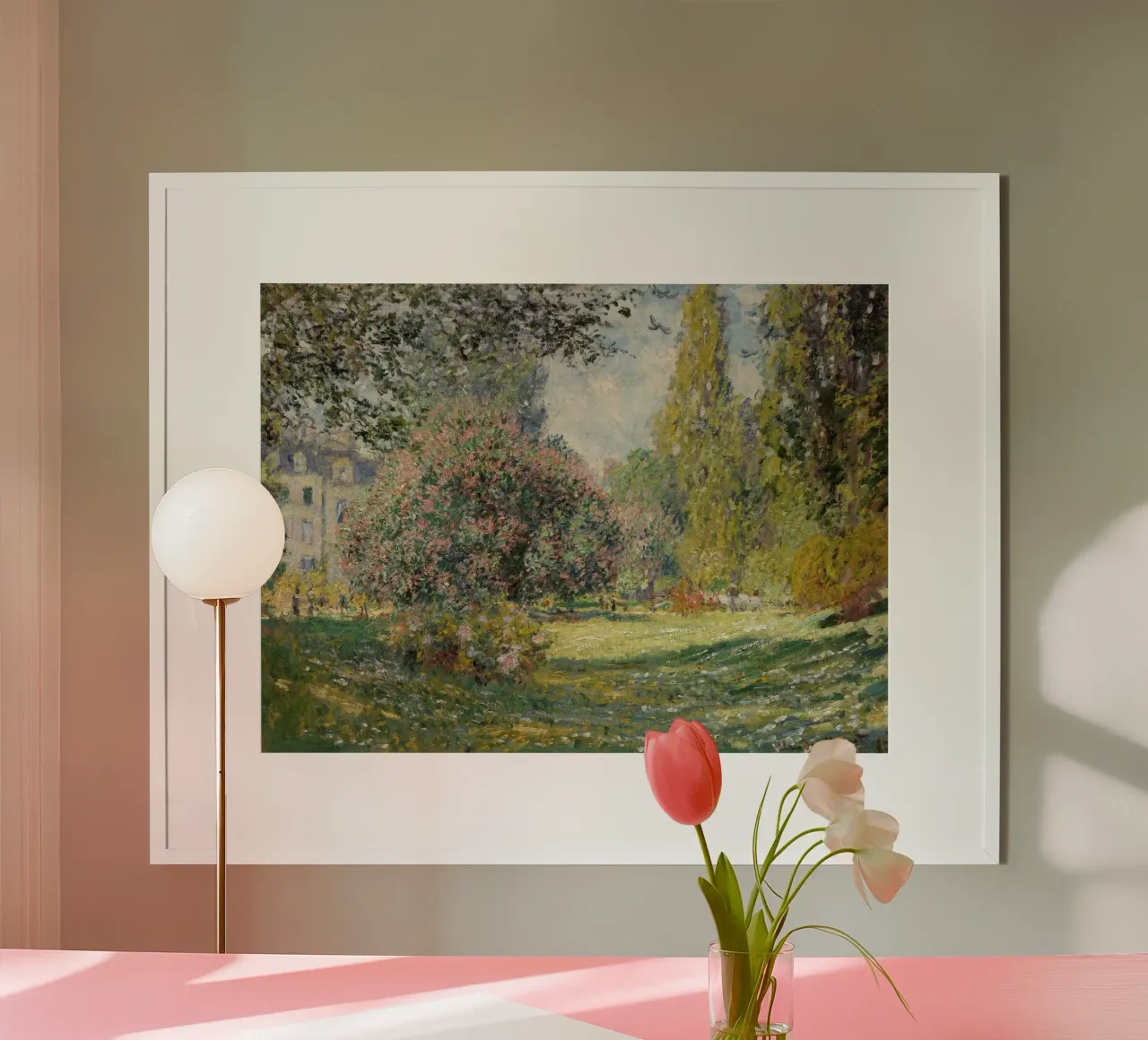 Claude Monet: "Der Parc Monceau" - Lebendiger impressionistischer Garten Poster mit Kunststoffrahmen von NorwesClub