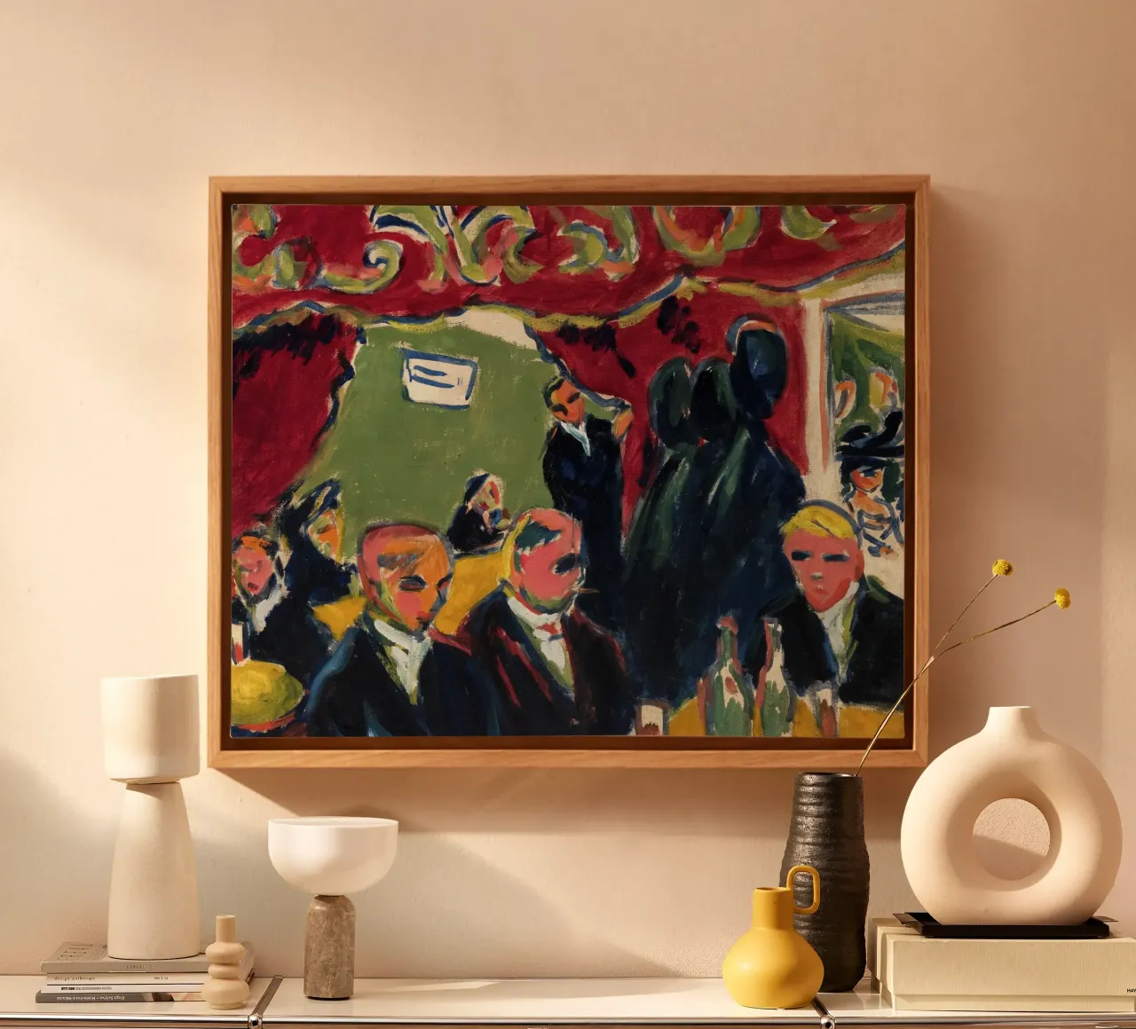 Kirchner - Expressionistische kroegscène | Nachtleven Moderne Kunst canvas met Baklijst van NorwesClub