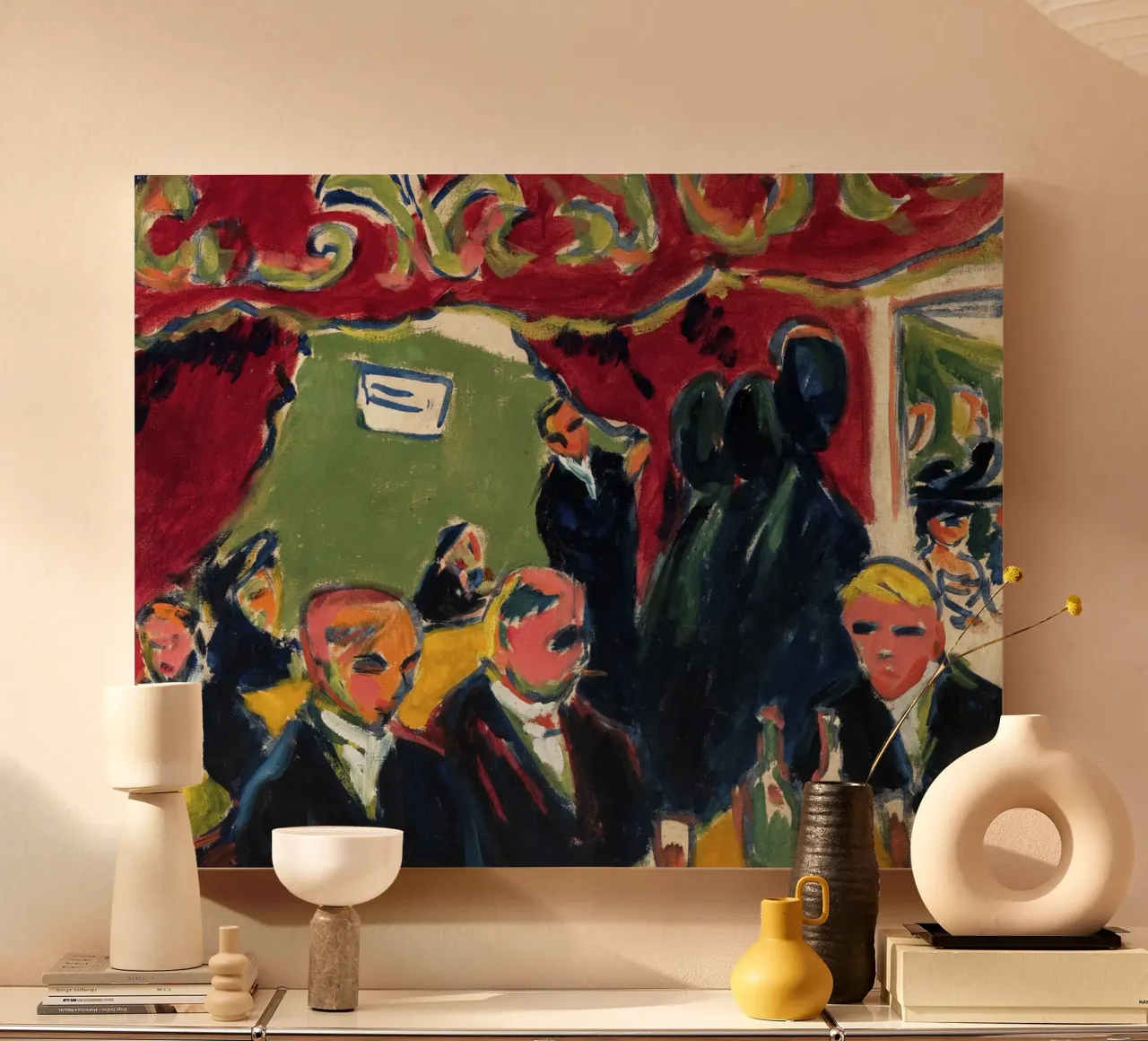 Kirchner - Expressionistische kroegscène | Nachtleven Moderne Kunst canvas met Baklijst van NorwesClub