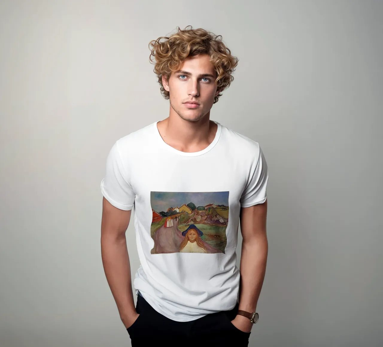 Edvard Munch - Strada espressionista verso Aasgaardstrand | Emotio t-shirt da NorwesClub