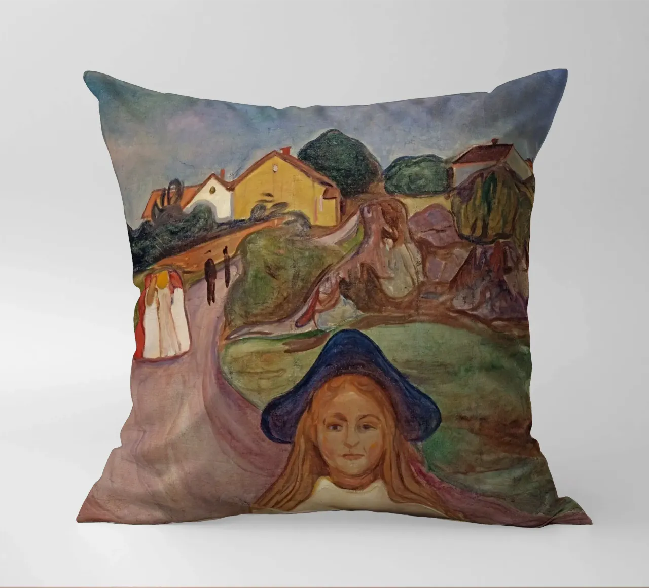 Edvard Munch - Strada espressionista verso Aasgaardstrand | Emotio cuscino da NorwesClub