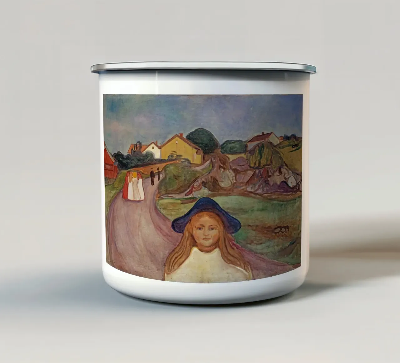 Edvard Munch - Strada espressionista verso Aasgaardstrand | Emotio tazza in smalto da NorwesClub