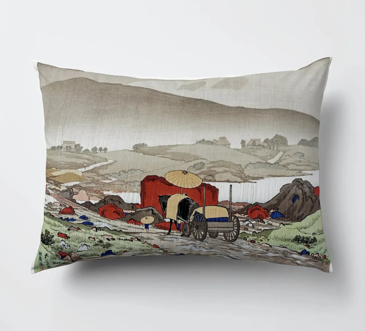 Goyo Hashiguchi - Pioggia di Shin-hanga a Yabakei | Terra giapponese cuscino da NorwesClub
