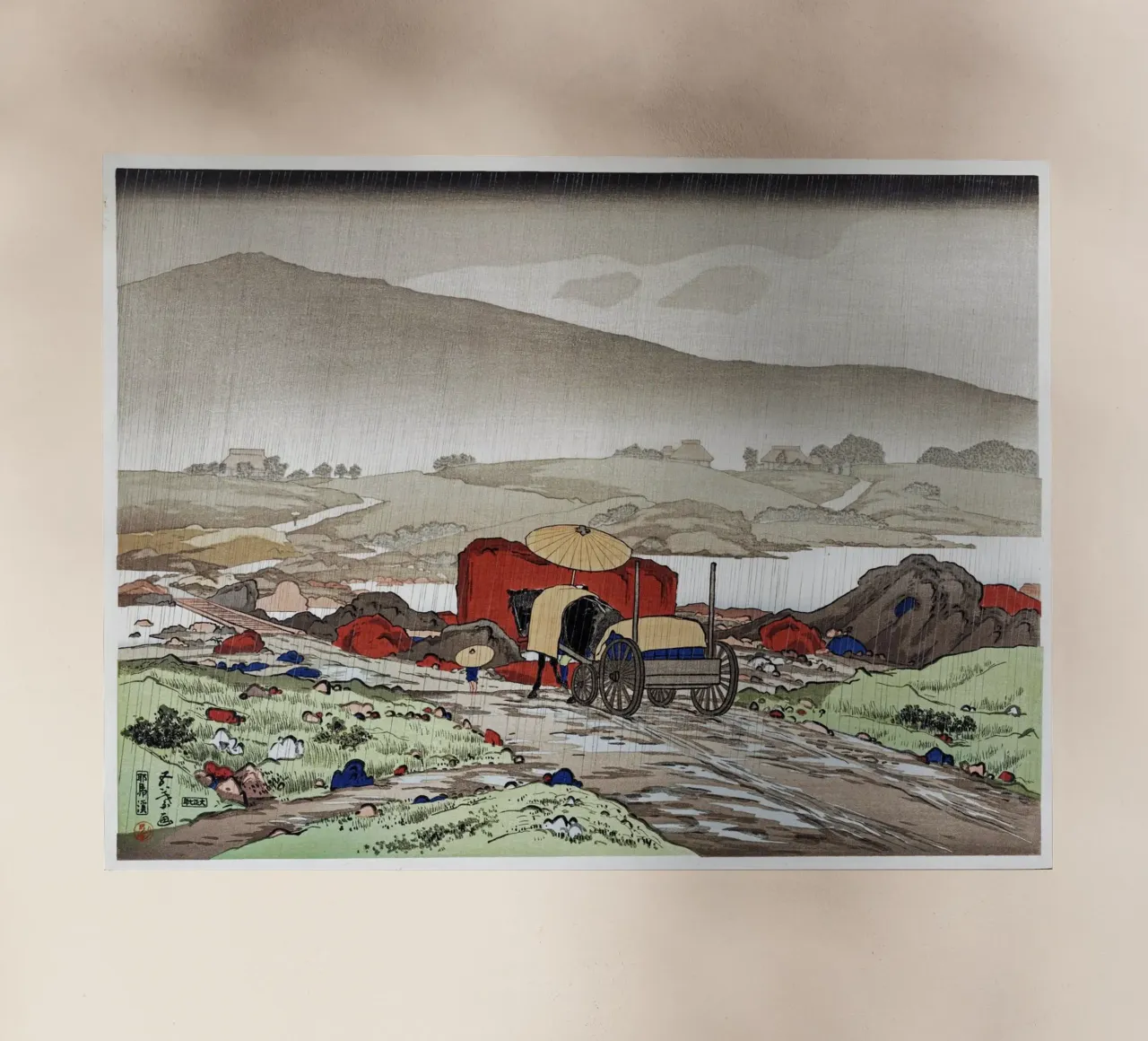 Goyo Hashiguchi - Pioggia di Shin-hanga a Yabakei | Terra giapponese pellicola backlit da NorwesClub