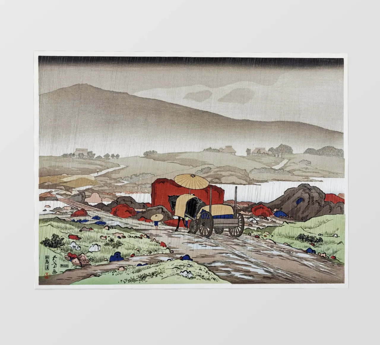 Goyo Hashiguchi - Pioggia di Shin-hanga a Yabakei | Terra giapponese pellicola backlit da NorwesClub