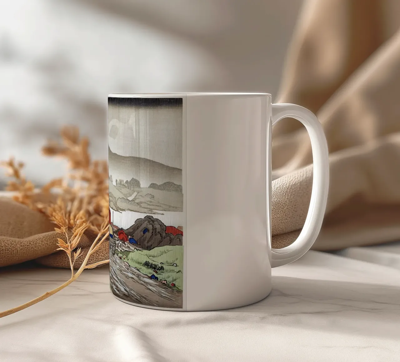 Goyo Hashiguchi - Pioggia di Shin-hanga a Yabakei | Terra giapponese tazza in ceramica da NorwesClub