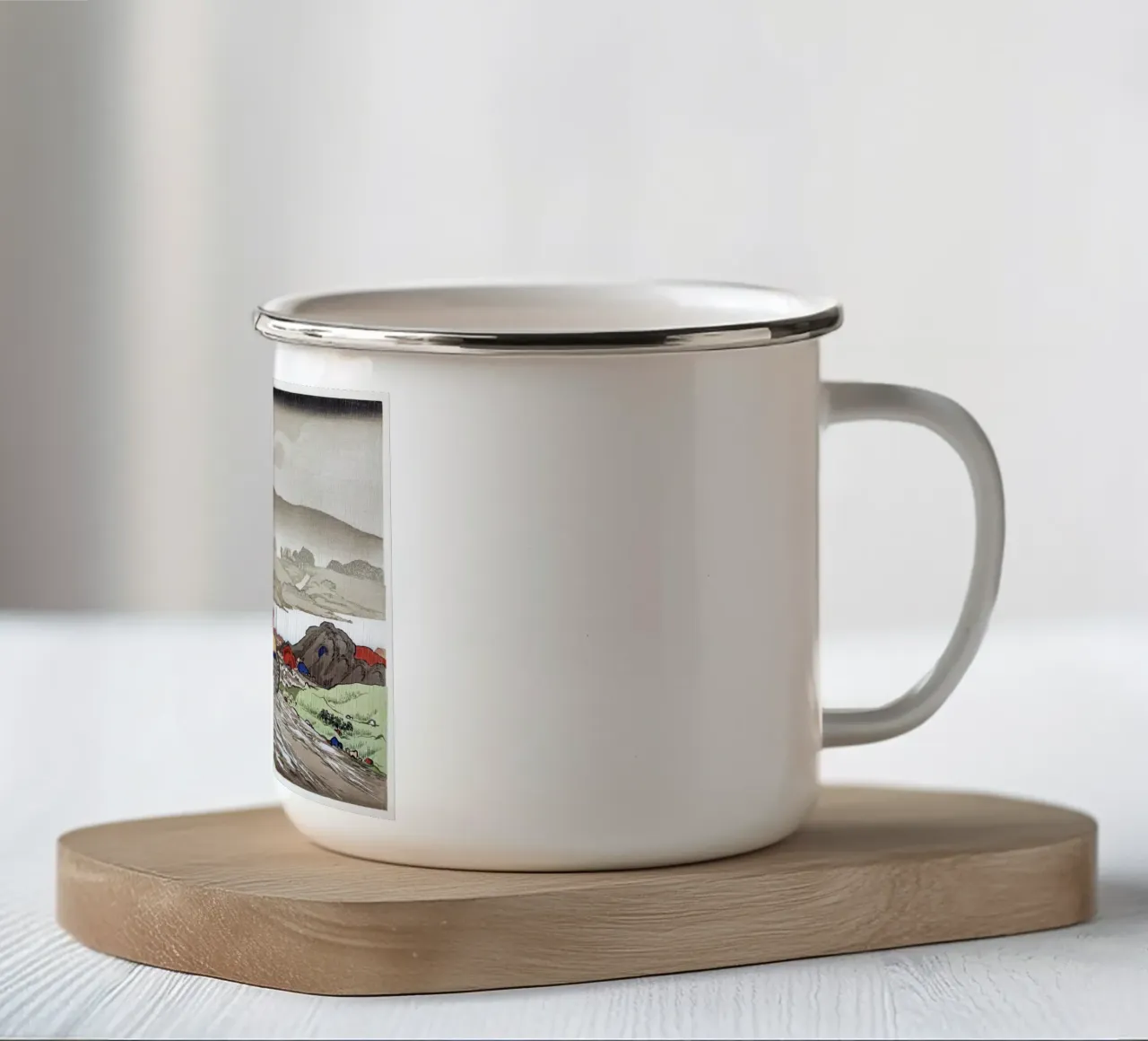 Goyo Hashiguchi - Pioggia di Shin-hanga a Yabakei | Terra giapponese tazza in smalto da NorwesClub