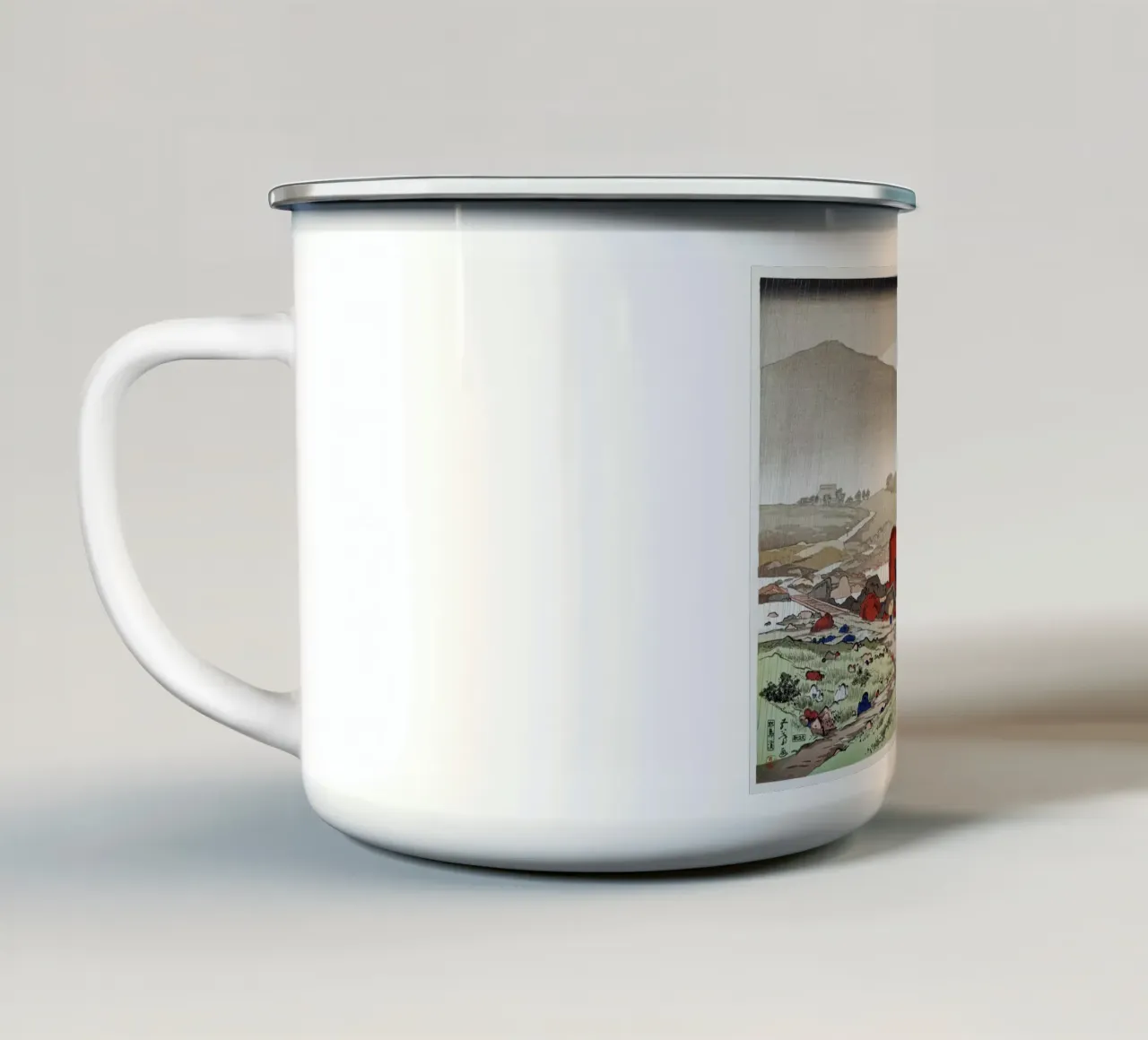 Goyo Hashiguchi - Pioggia di Shin-hanga a Yabakei | Terra giapponese tazza in smalto da NorwesClub