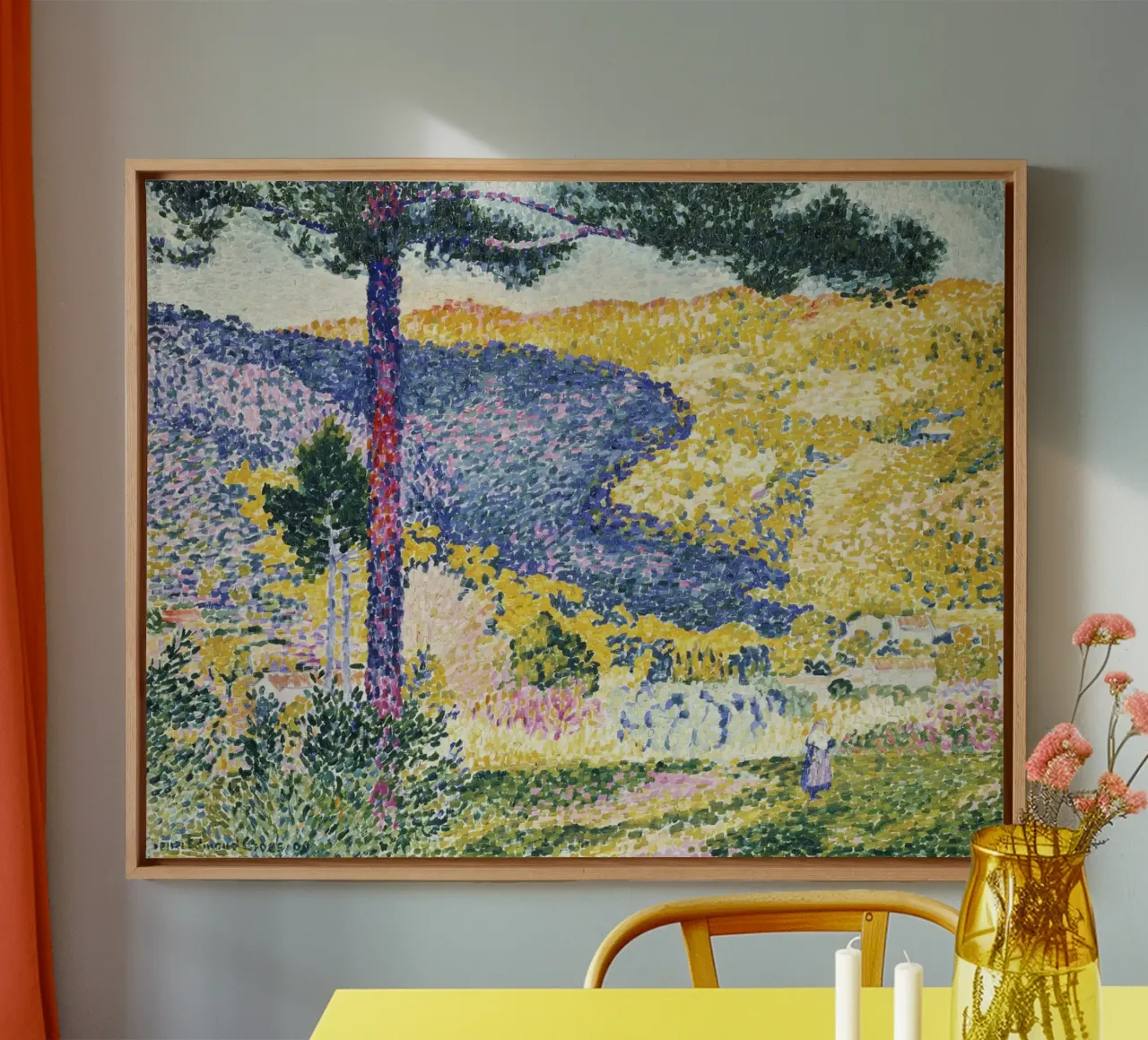 Henri-Edmond Kruis: Pointillistisch landschap, serene natuur kunst canvas met Baklijst van NorwesClub