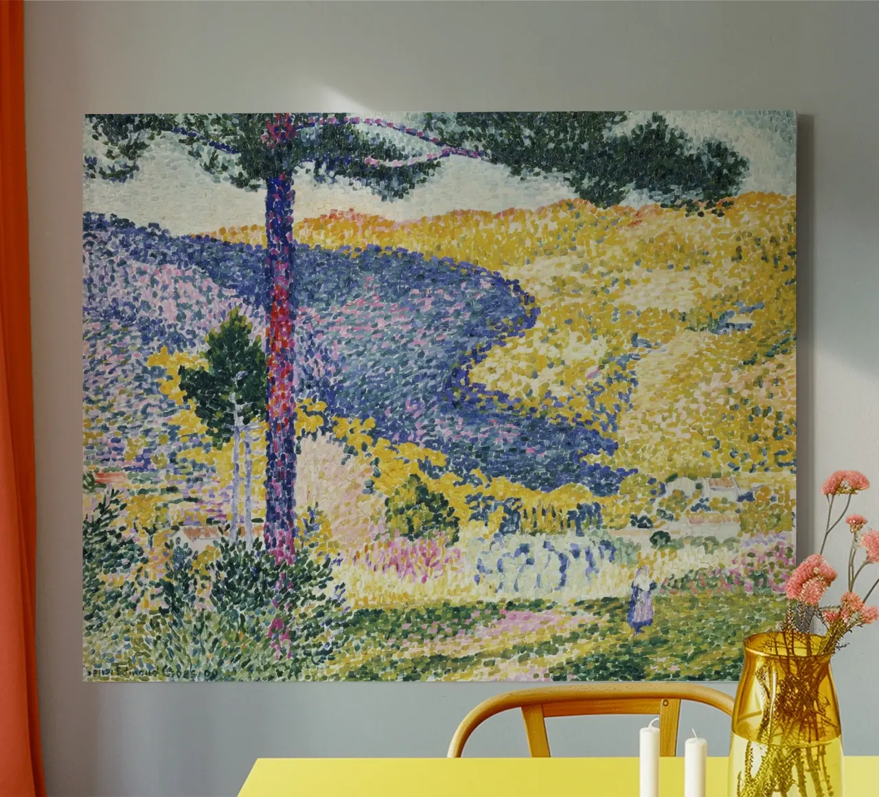 Henri-Edmond Kruis: Pointillistisch landschap, serene natuur kunst canvas met Baklijst van NorwesClub