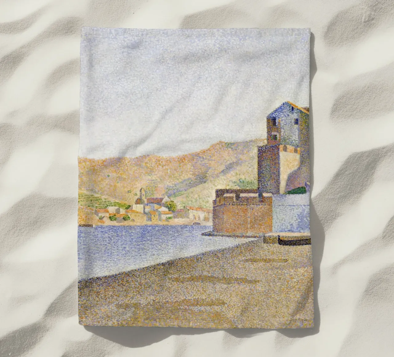 Paul Signac: Pointillist Collioure Seascape, Coastal Charm beach towel by NorwesClub