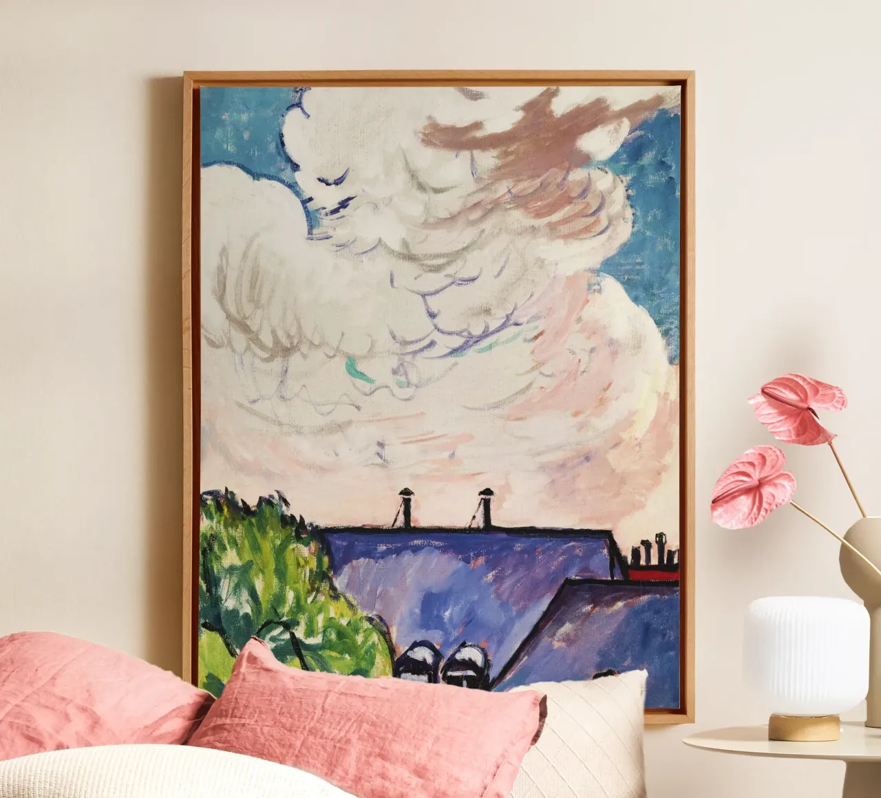 Henry Lyman Sayen: Dynamic Cloudscape, Modern Fauvist Sky canvas with Floater frame by NorwesClub