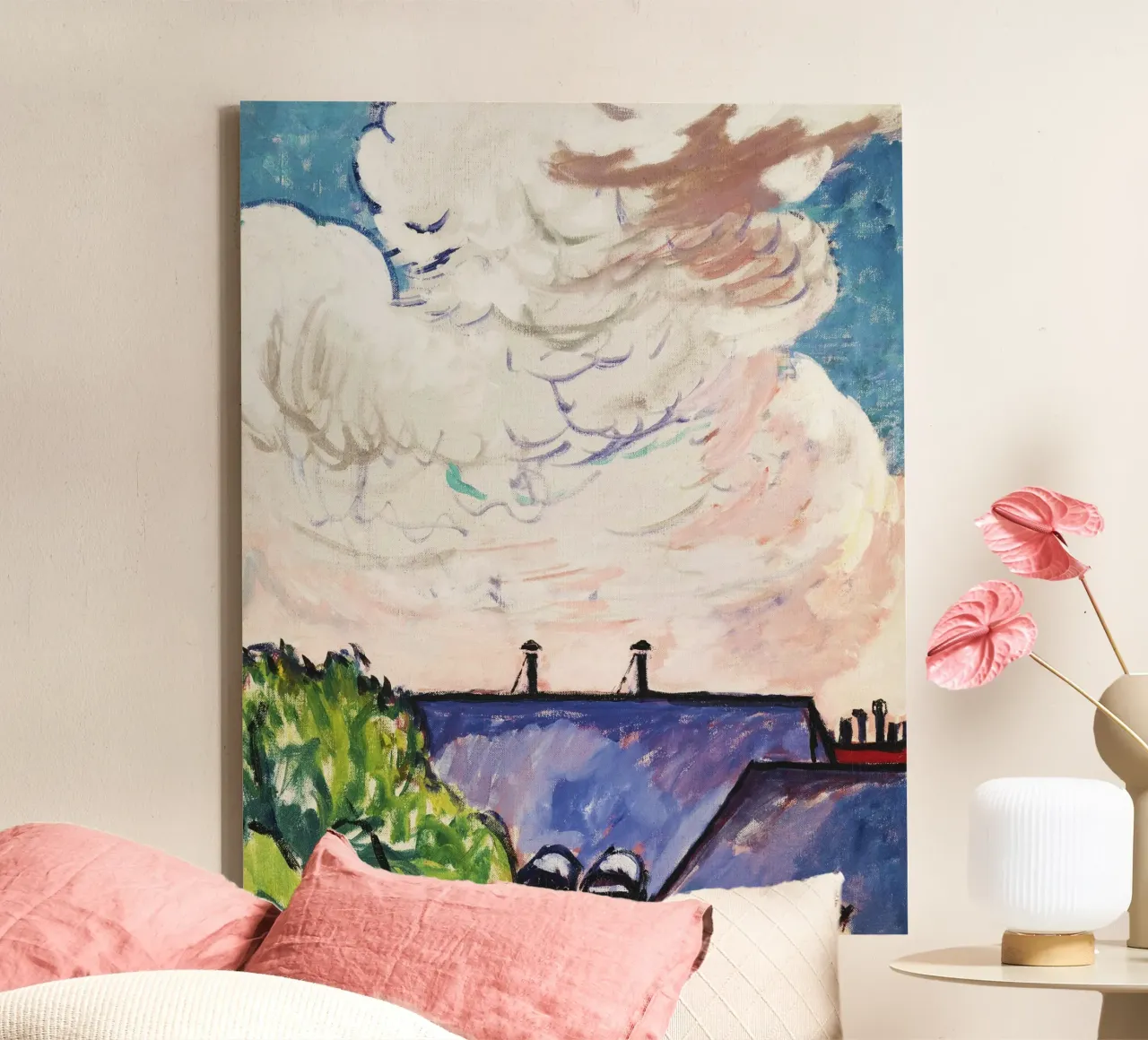 Henry Lyman Sayen: Dynamic Cloudscape, Modern Fauvist Sky canvas with Floater frame by NorwesClub