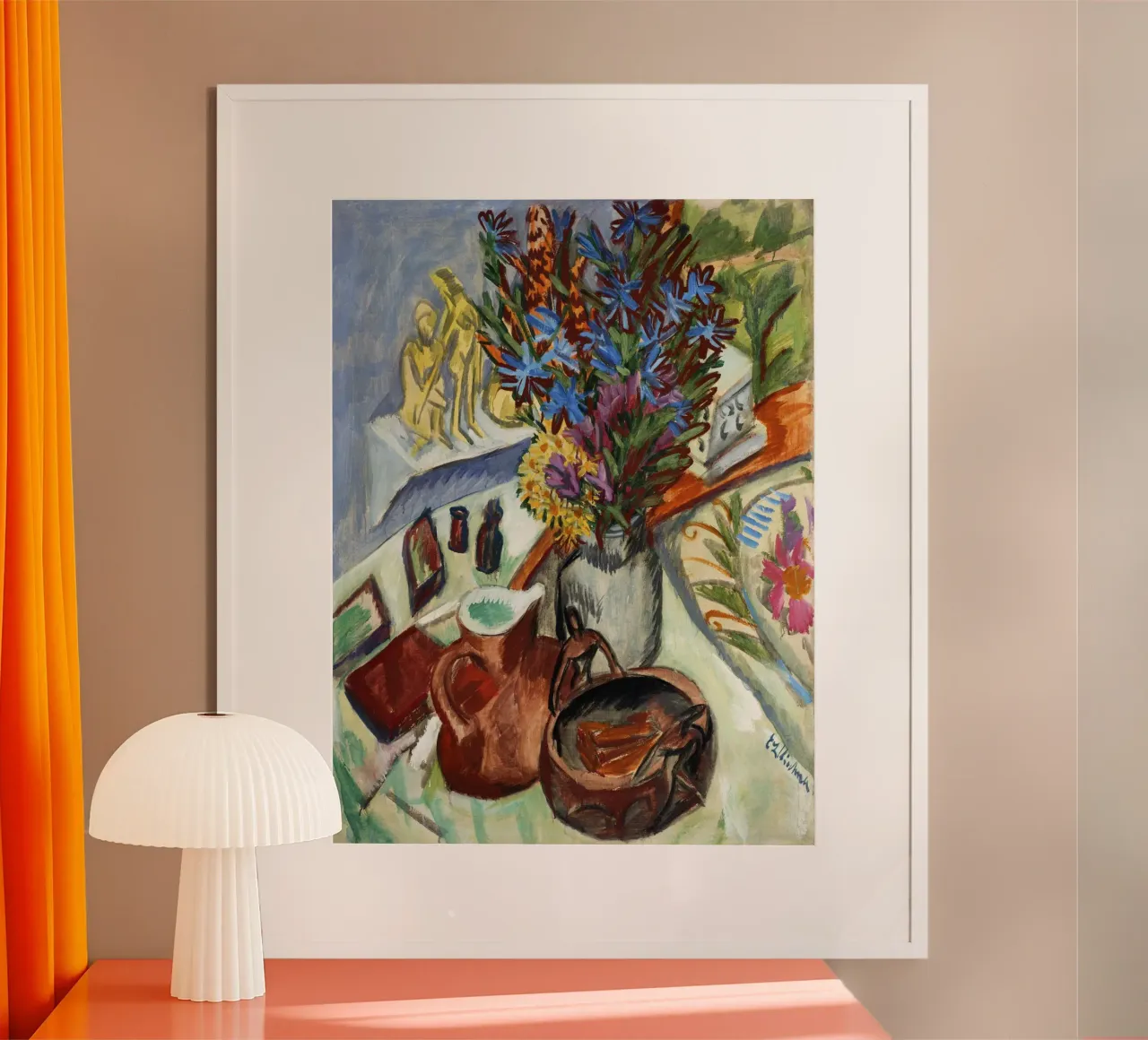 Ernst Ludwig Kirchner: Natura morta espressiva, vibrante Fauvis poster con telaio in legno da NorwesClub