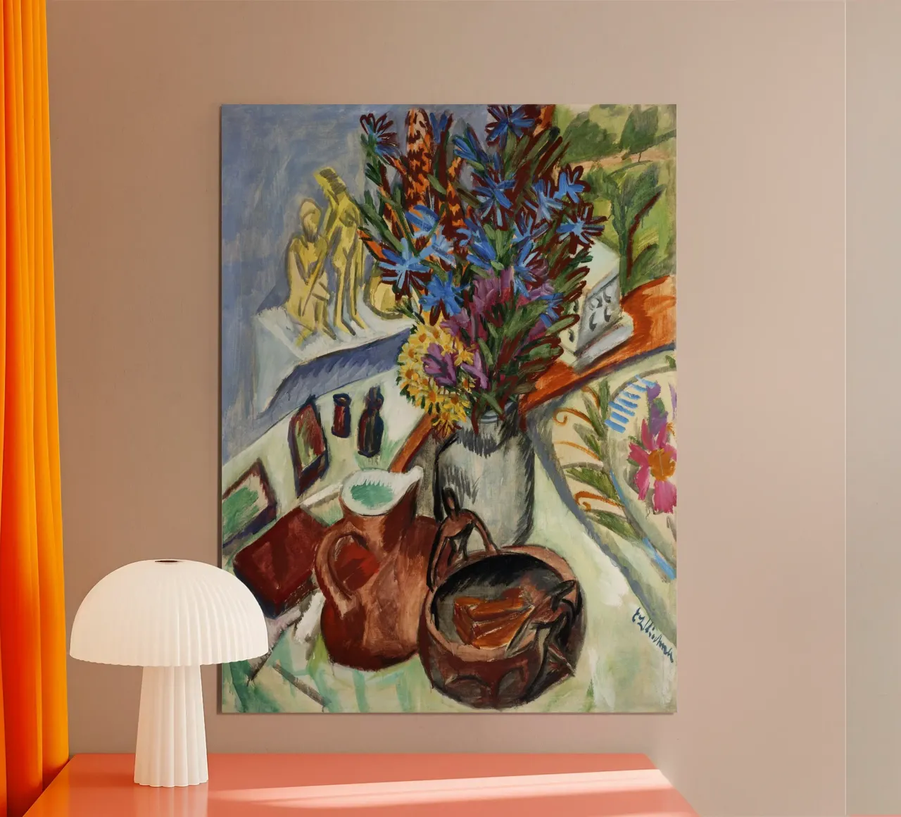 Ernst Ludwig Kirchner: Natura morta espressiva, vibrante Fauvis poster con telaio in legno da NorwesClub