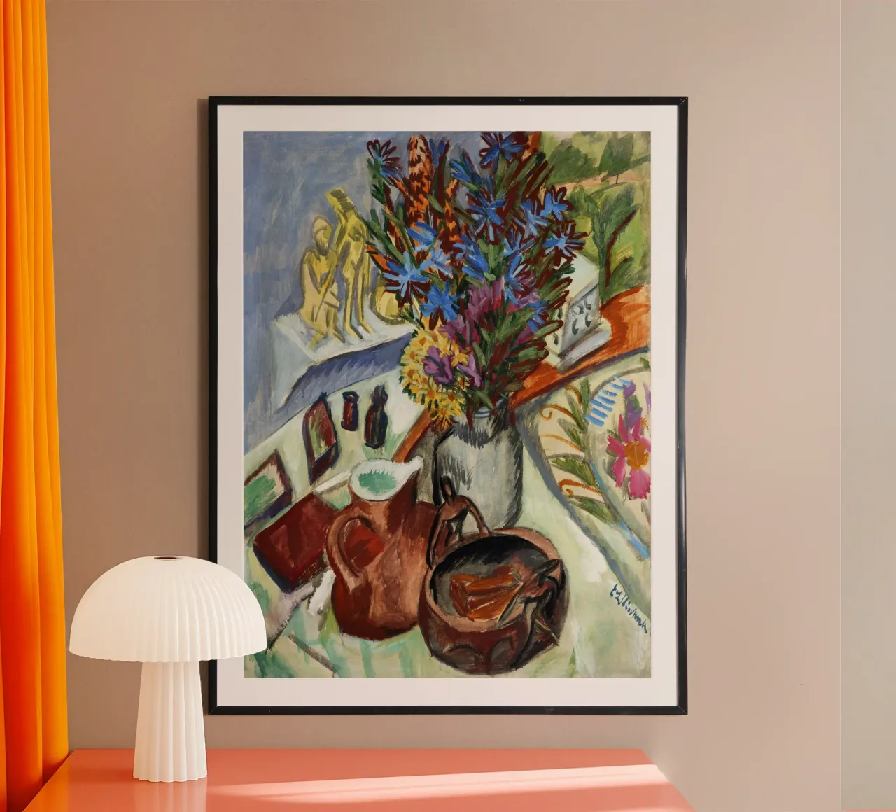 Ernst Ludwig Kirchner: Natura morta espressiva, vibrante Fauvis poster con telaio in legno da NorwesClub