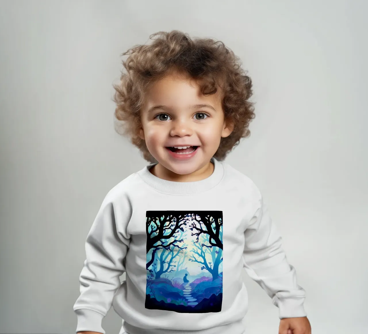 Silhouette di persona seduta tranquillamente tra alberi blu felpa neonato da DesignDoodle